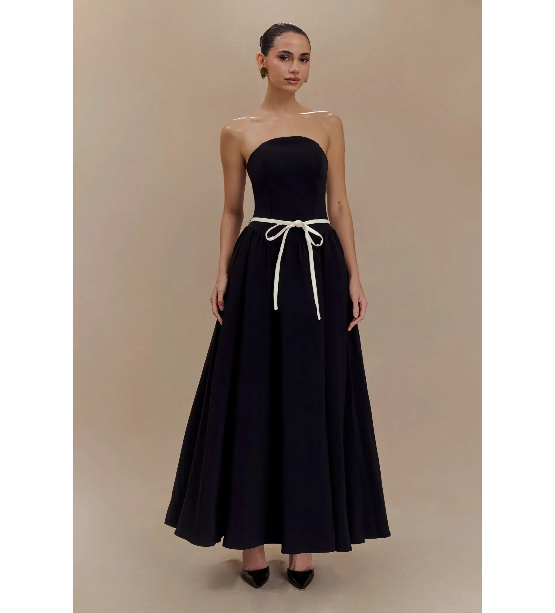 MESHKI Penny Strapless Contrast Midi Dress Black & White Size M/AU 10 - Image 1