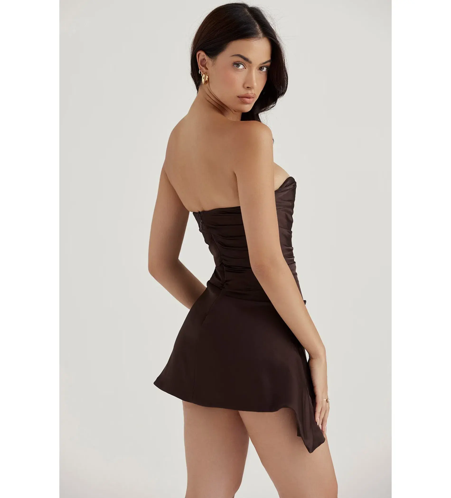 House of CB Jasmine Draped Strapless Corset Mini Dress Chocolate Size S/AU 8 - Image 3