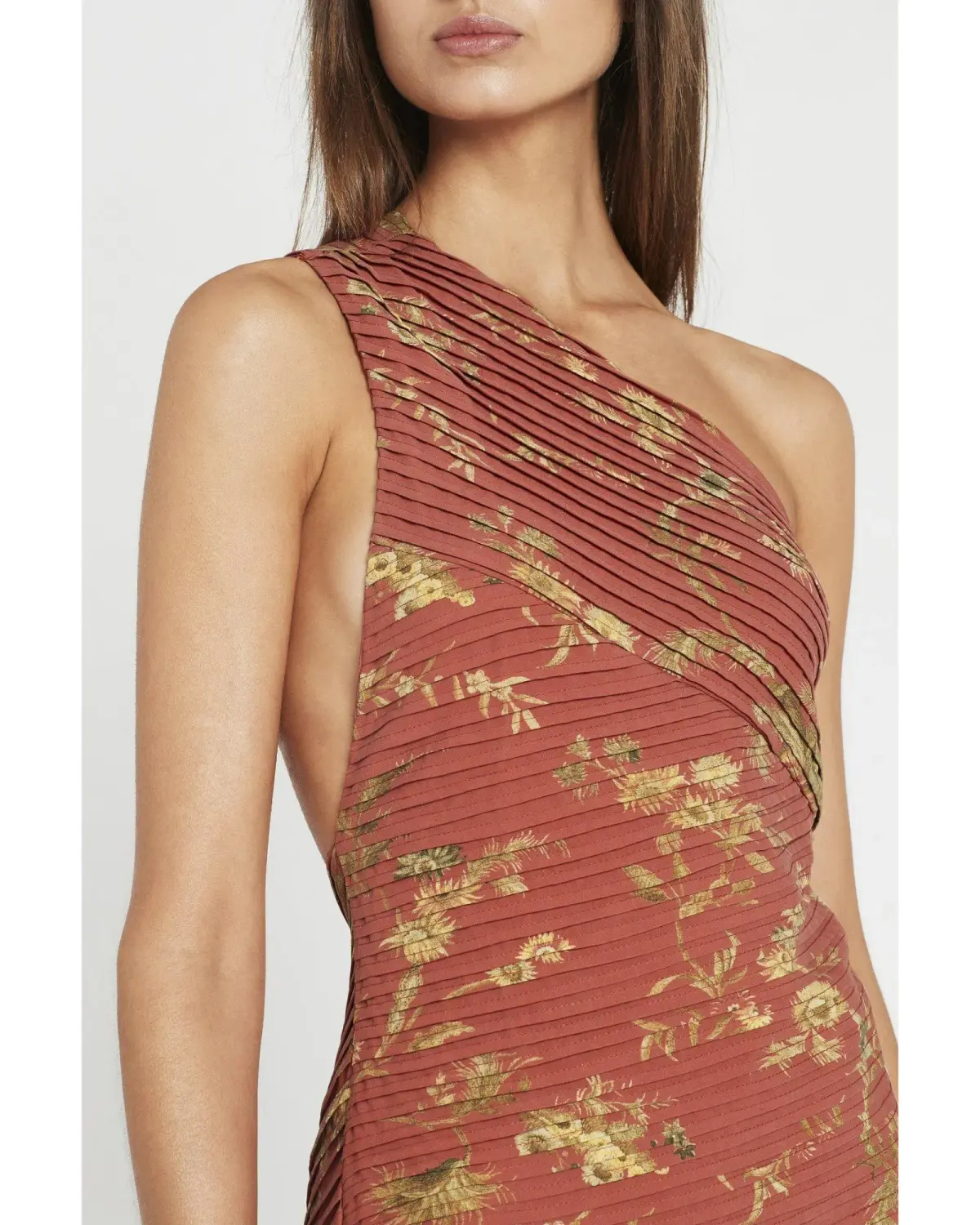 Sir The Label Florentine One Shoulder Pleated Mini Dress Maroon Size AU 6  - Image 2