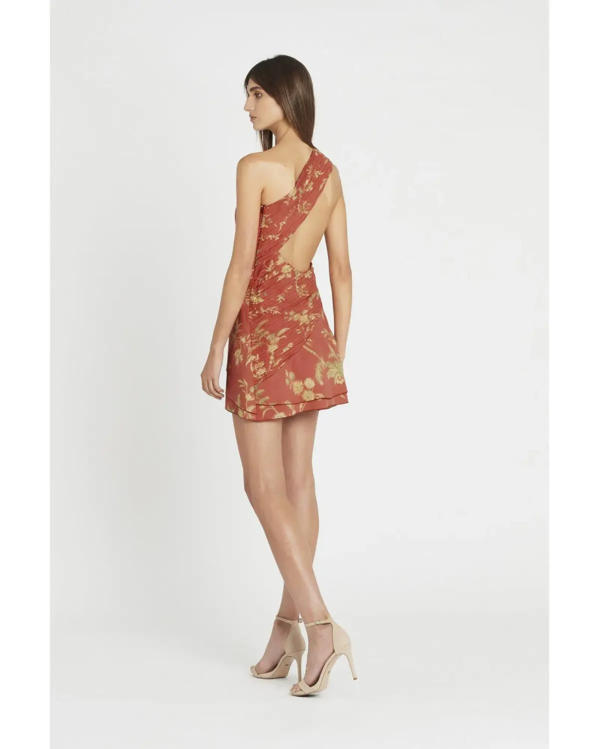 Sir The Label Florentine One Shoulder Pleated Mini Dress Maroon Size AU 6  - Image 3