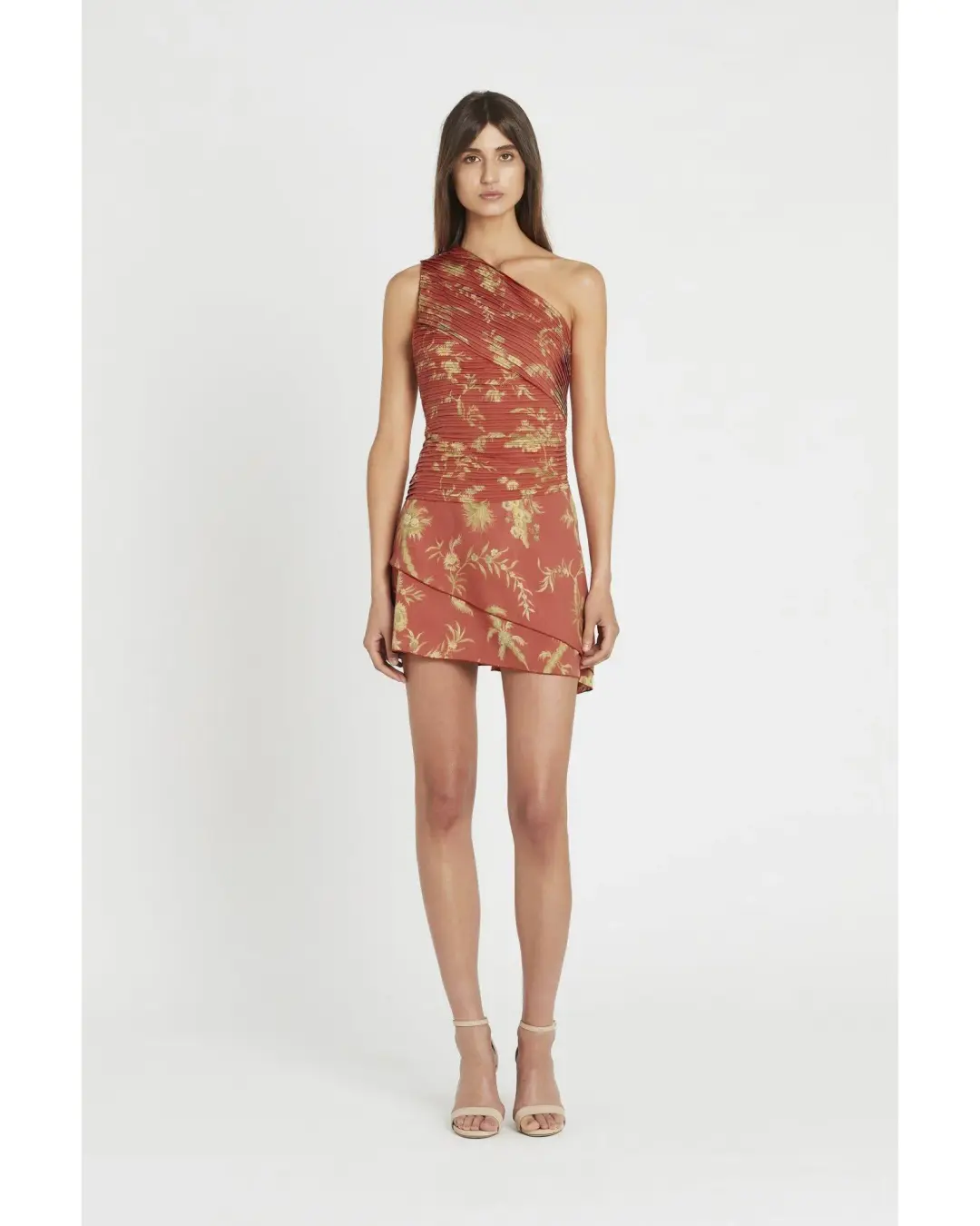 Sir The Label Florentine One Shoulder Pleated Mini Dress Maroon Size AU 6  for rent on The Volte - main image