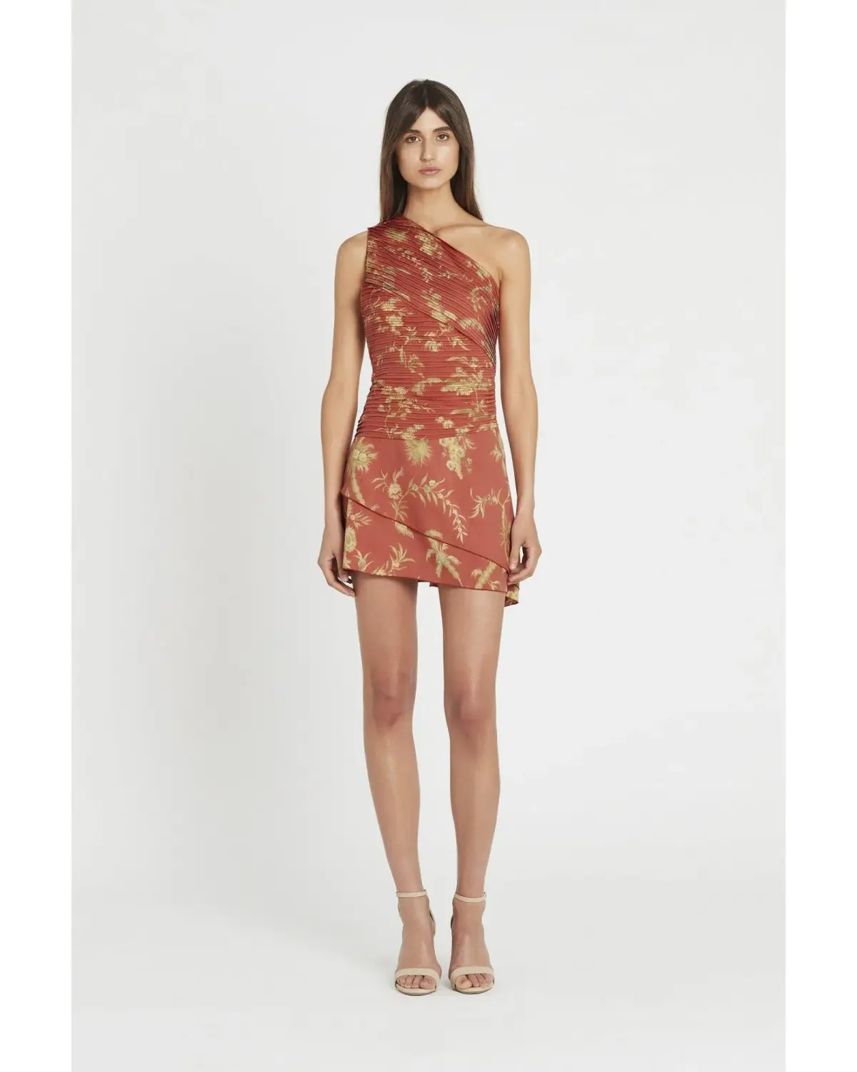 Sir The Label Florentine One Shoulder Pleated Mini Dress Maroon Size AU 6  - Image 1
