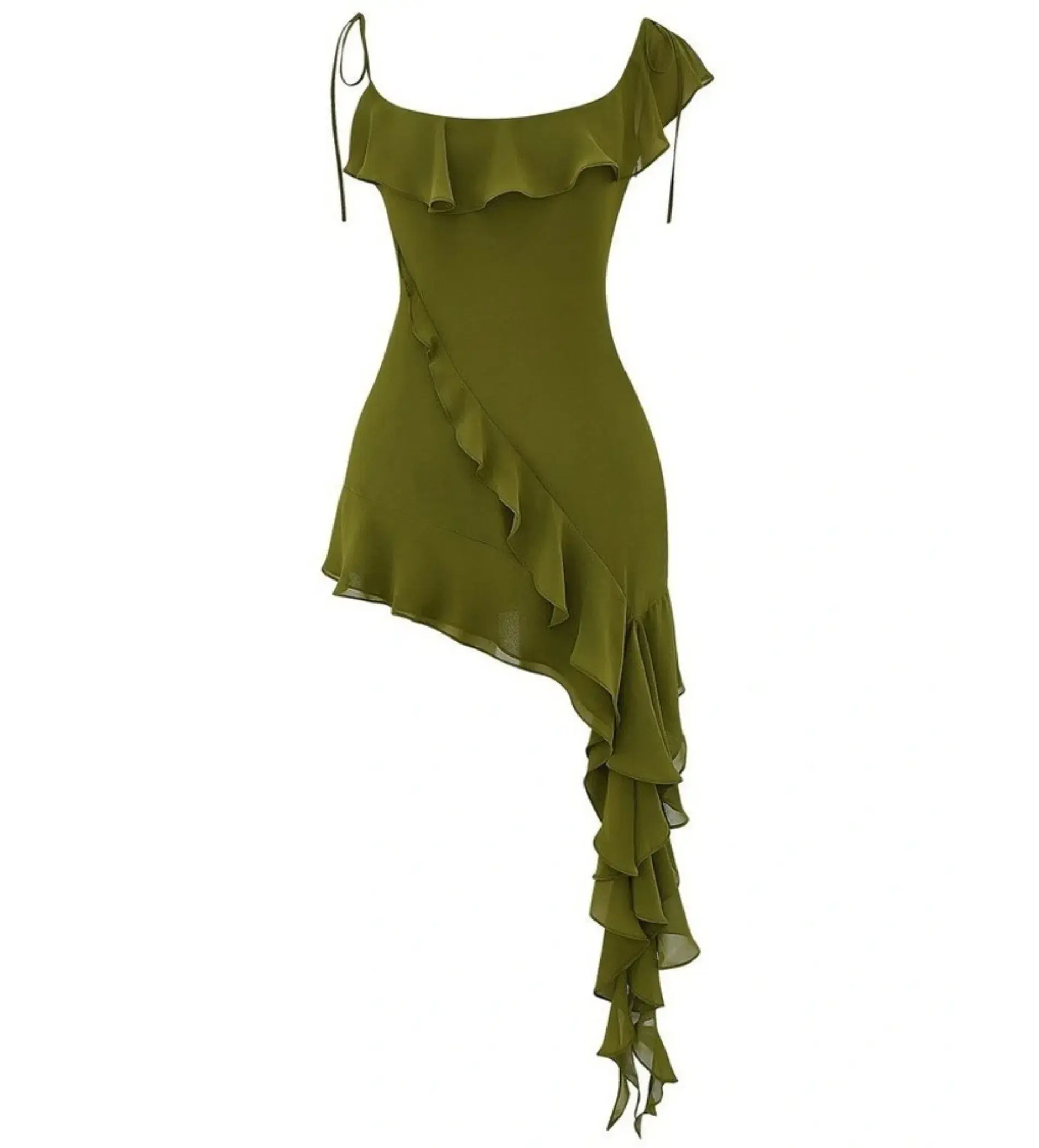 House Of Cb Mercia Ruffle Mini Dress Olive Size M /Au 10  - Image 2