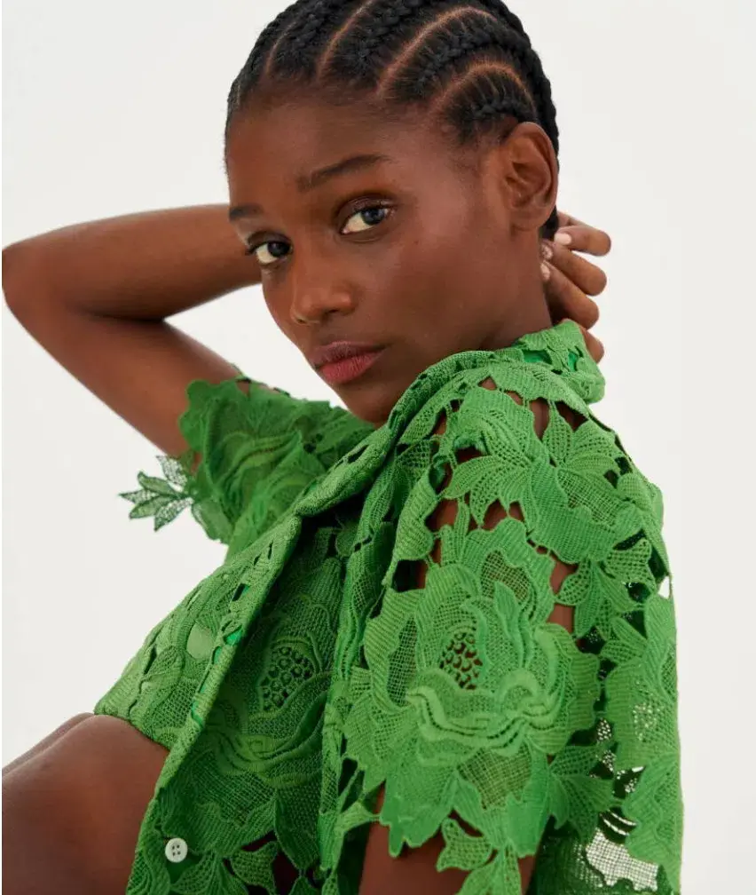 Oroton Lace Camp Shirt in Green  in Size AU 14 - Image 2