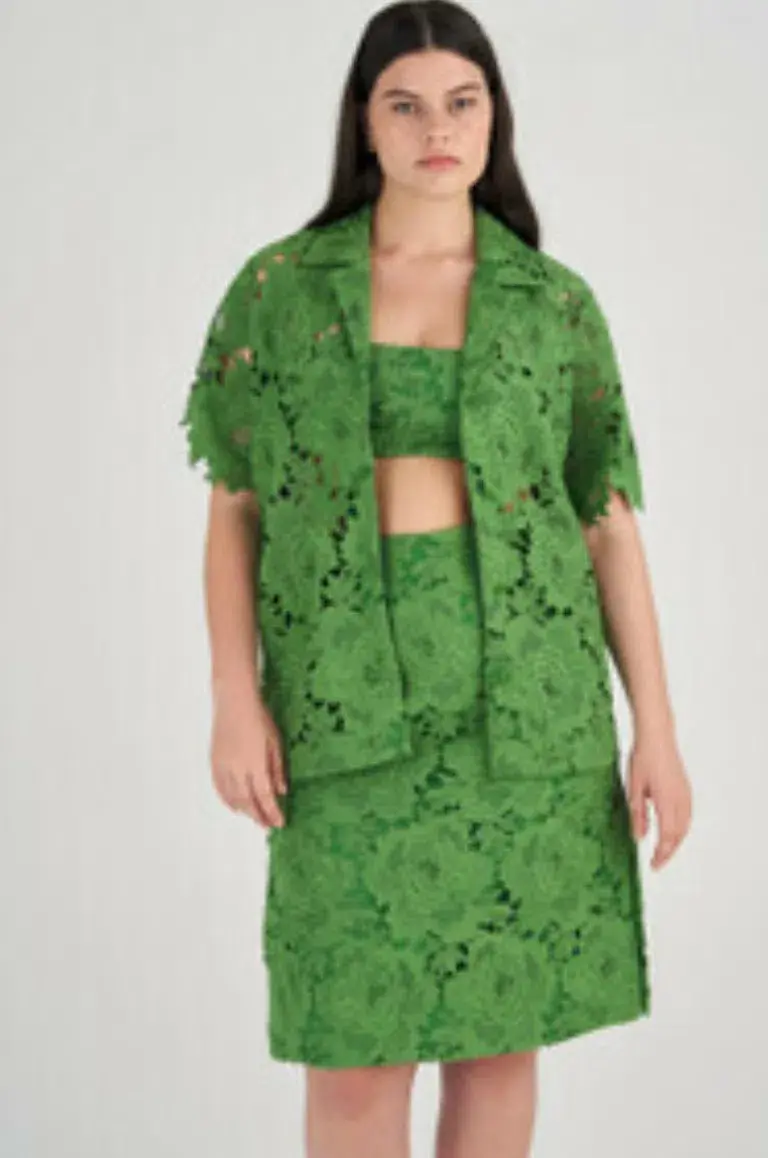 Oroton Lace Camp Shirt in Green  in Size AU 14 - Image 3