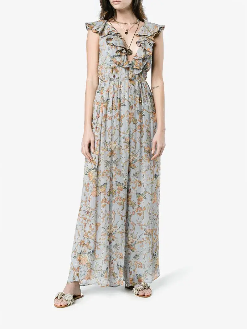Zimmermann Painted Heart Cascade Jumpsuit Blue Grey Tapestry Size 0 / AU 8 - Image 3