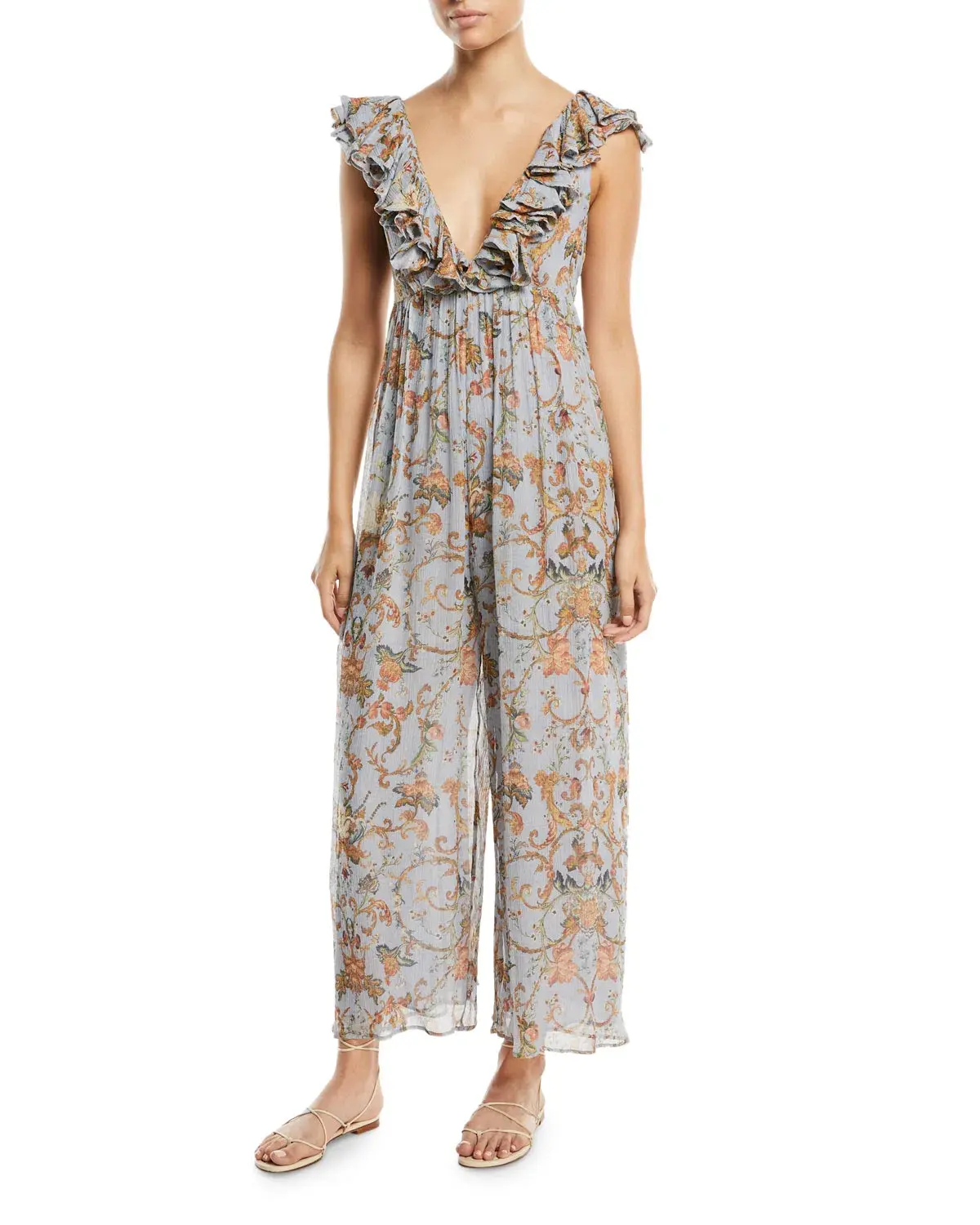 Zimmermann Painted Heart Cascade Jumpsuit Blue Grey Tapestry Size 0 / AU 8 - Image 1