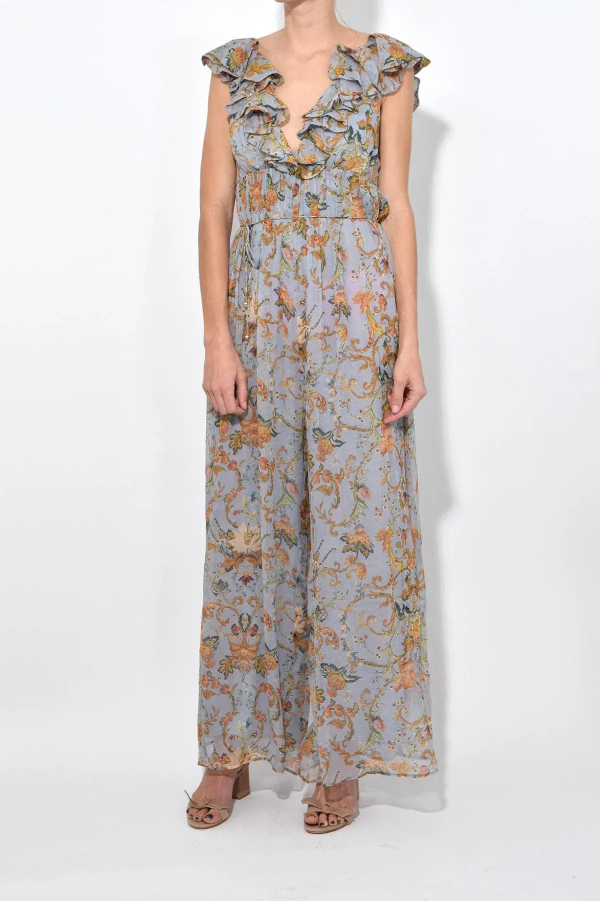 Zimmermann Painted Heart Cascade Jumpsuit Blue Grey Tapestry Size 0 / AU 8 - Image 2