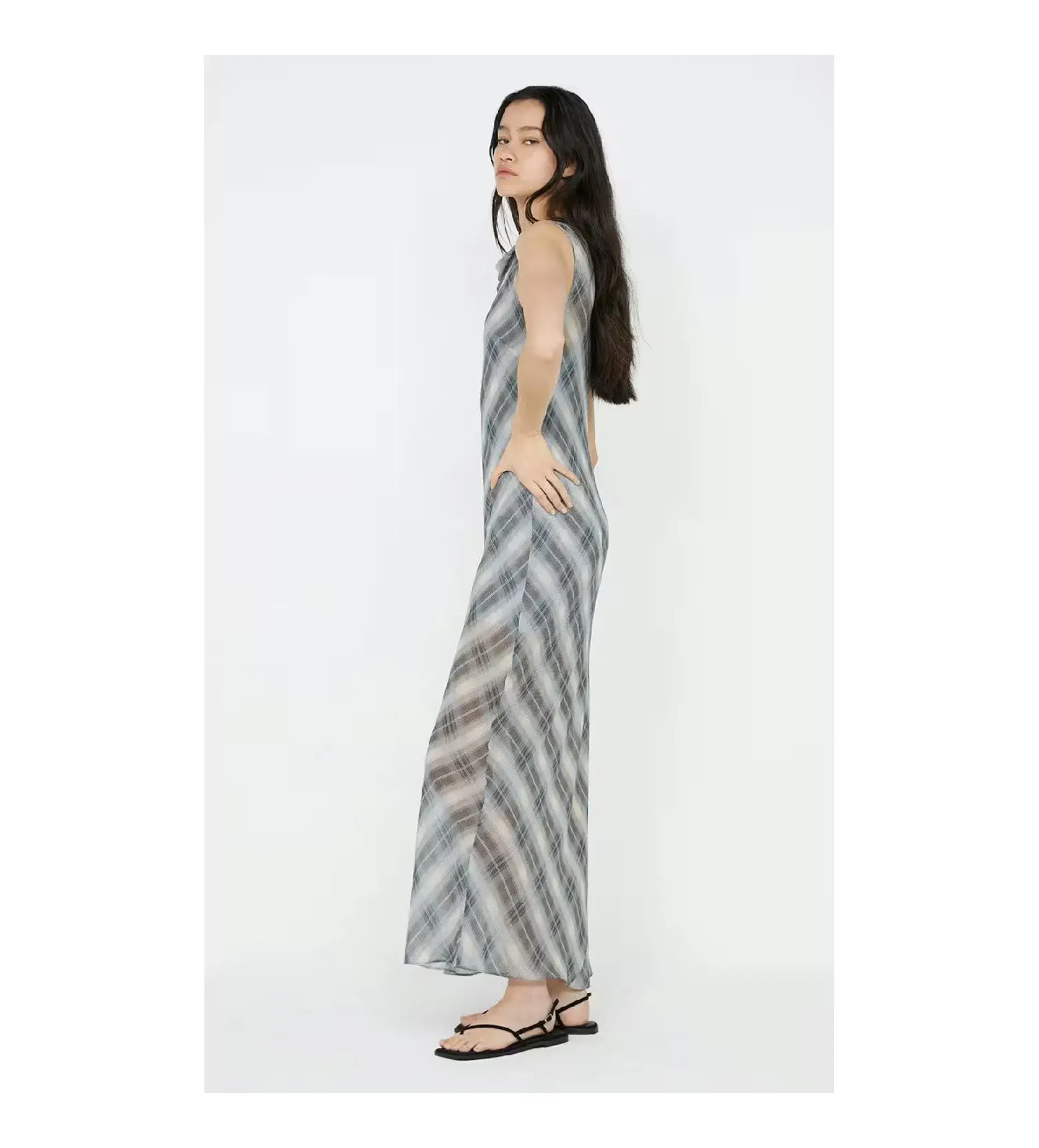 Bec & Bridge Seanna Boat Neck Maxi Dress Blue Check Size AU 14 - Image 3