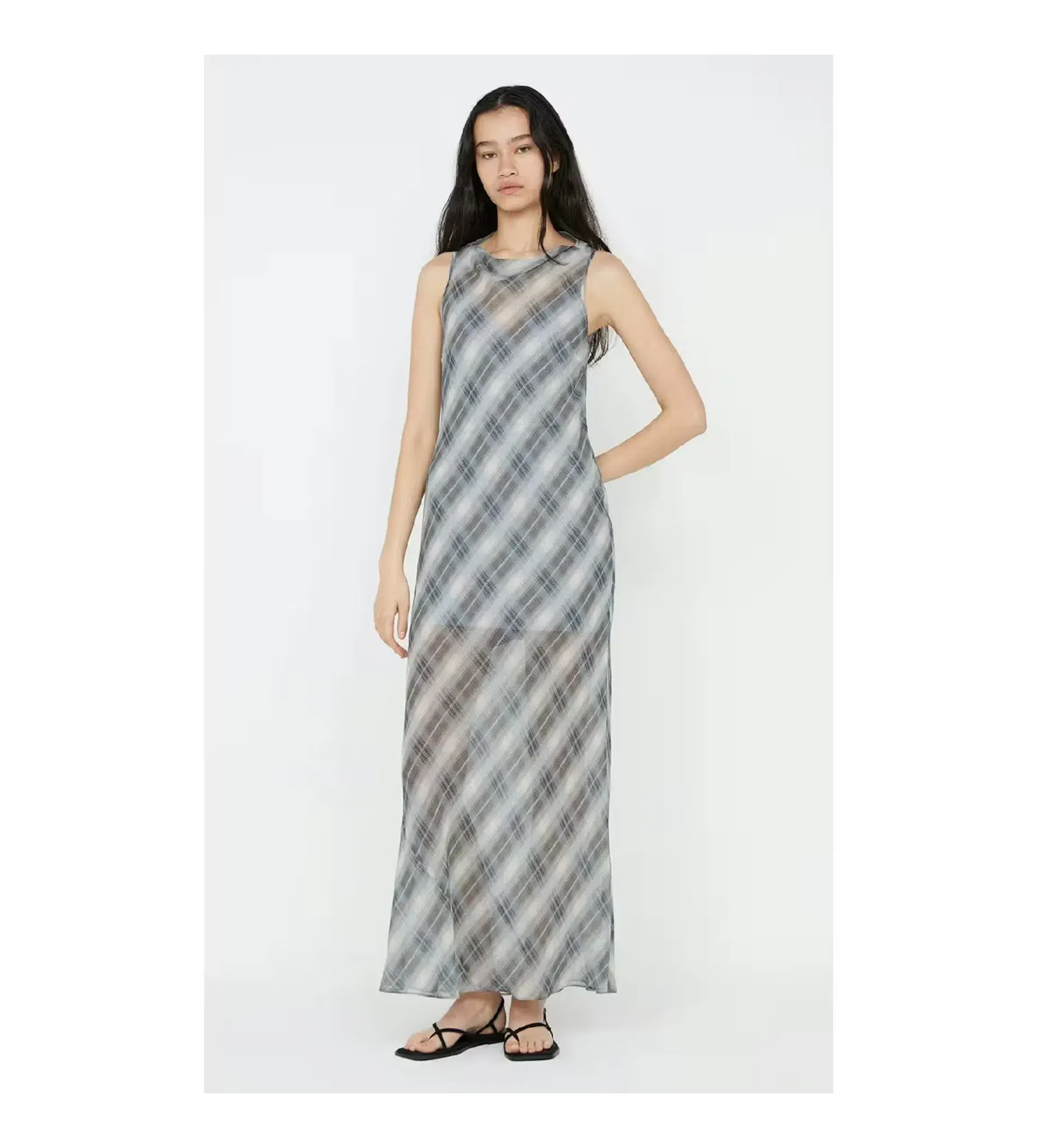 Bec & Bridge Seanna Boat Neck Maxi Dress Blue Check Size AU 14 - Image 1