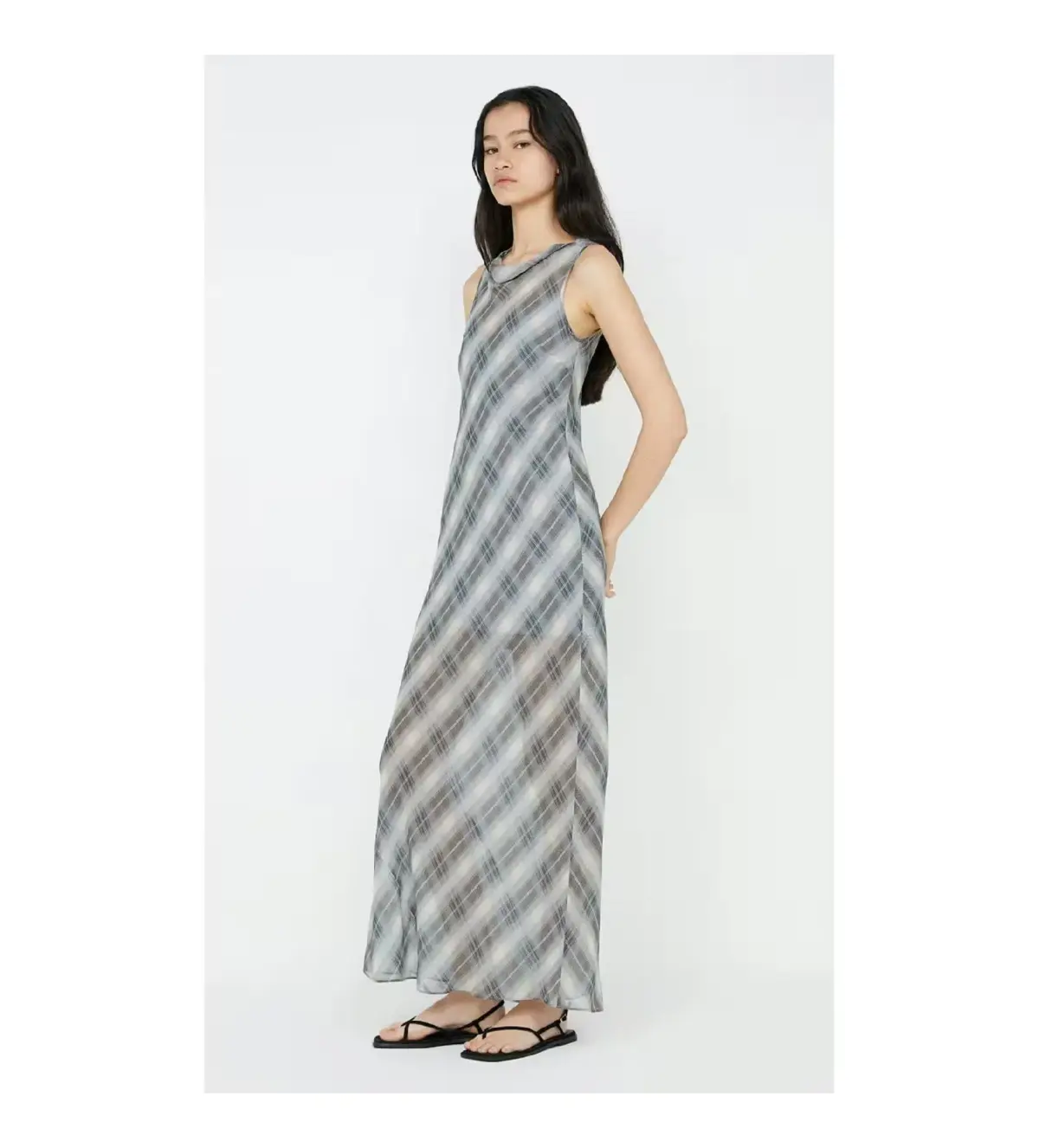 Bec & Bridge Seanna Boat Neck Maxi Dress Blue Check Size AU 14 - Image 2