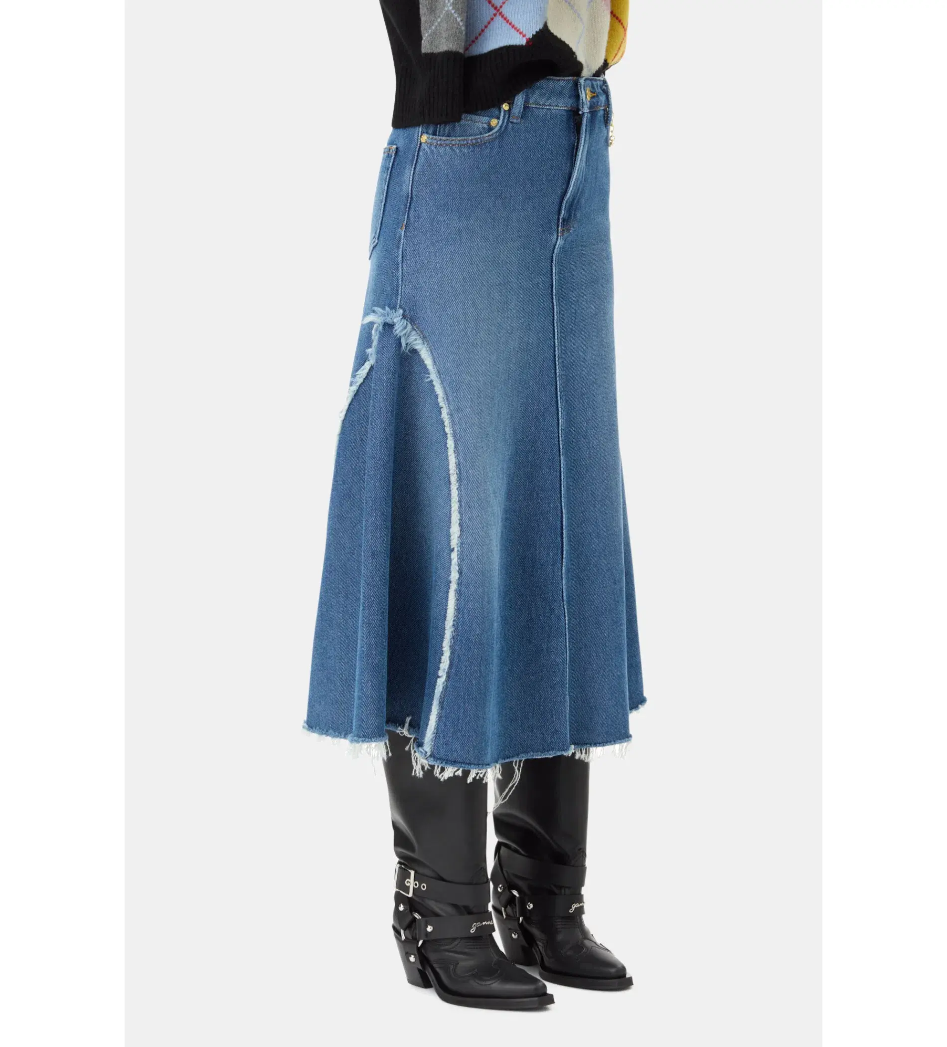 Ganni Blue Midi Skirt Mid Blue Stone Size 38/Au 10  - Image 2