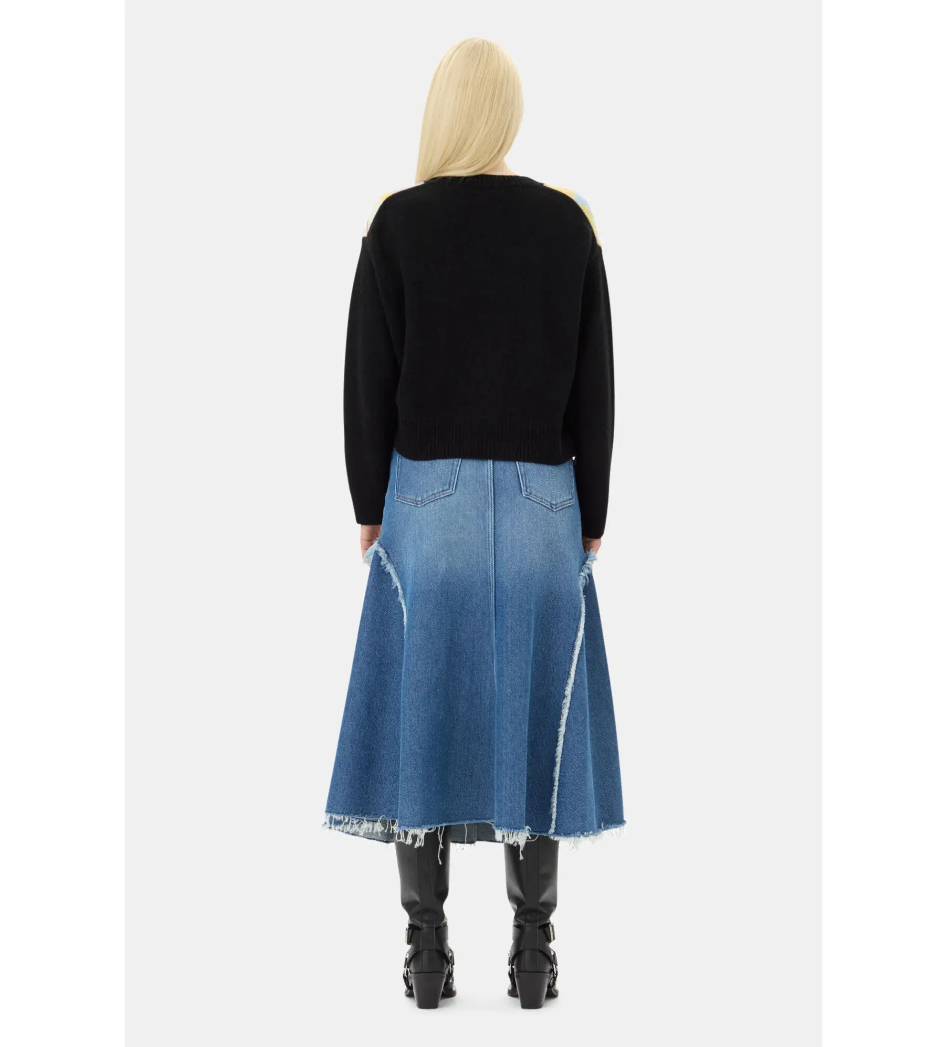 Ganni Blue Midi Skirt Mid Blue Stone Size 38/Au 10  - Image 4
