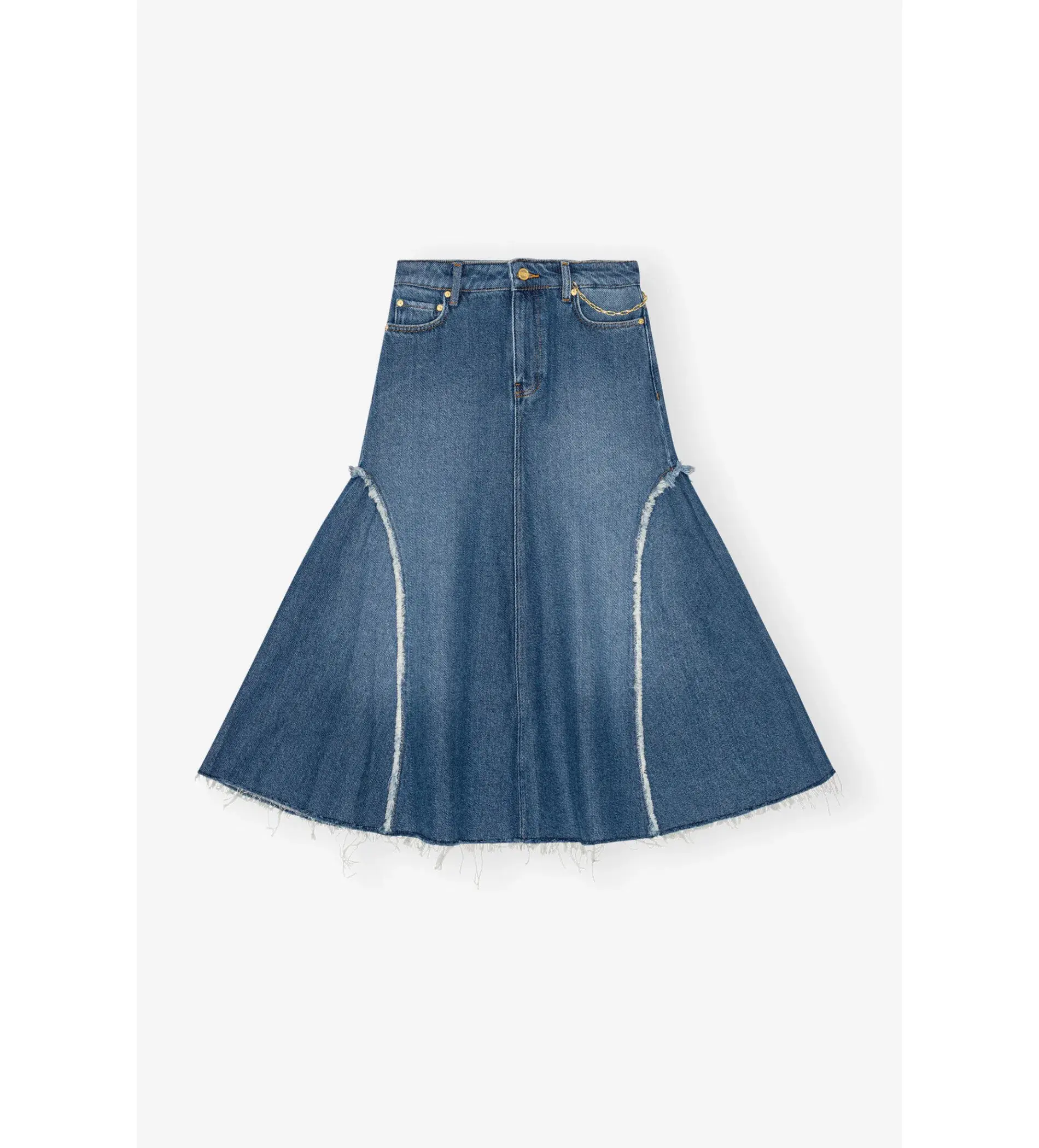 Ganni Blue Midi Skirt Mid Blue Stone Size 38/Au 10  - Image 5