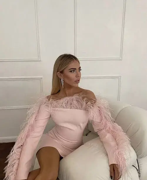 Bianca and Bridgett Katherine Feather Dress Blush Pink Size 12 - Image 2
