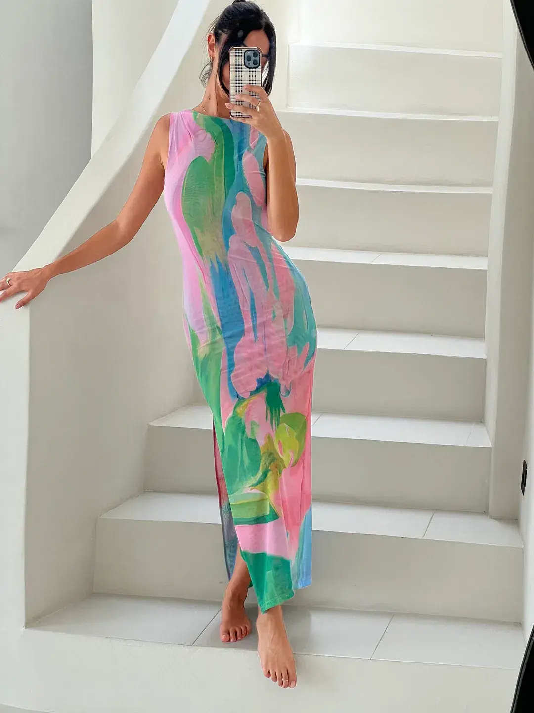 She is OLLÁ Luelle Mesh Maxi Dress Gaia Print Size M / AU 10 - Image 3