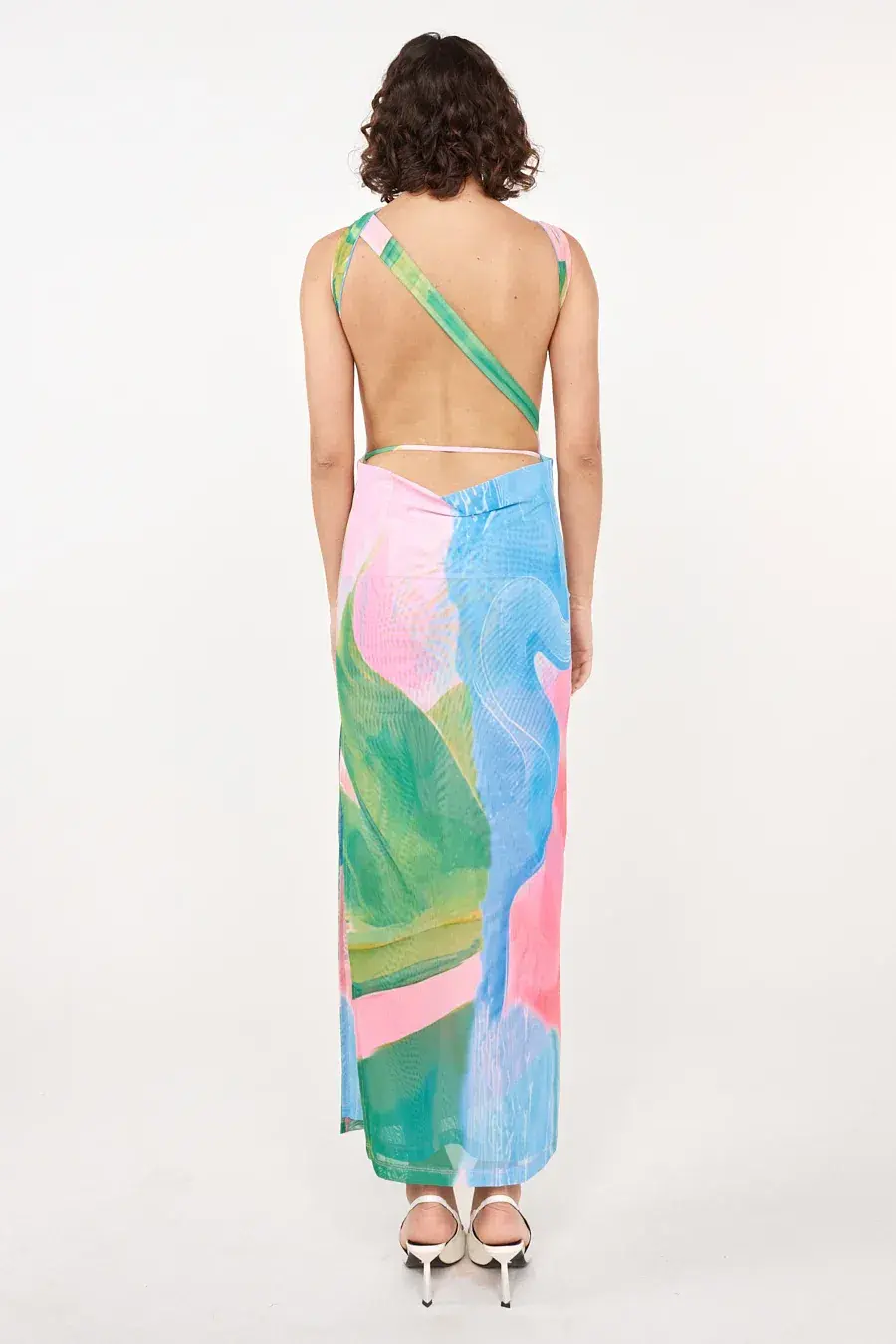 She is OLLÁ Luelle Mesh Maxi Dress Gaia Print Size M / AU 10 - Image 2