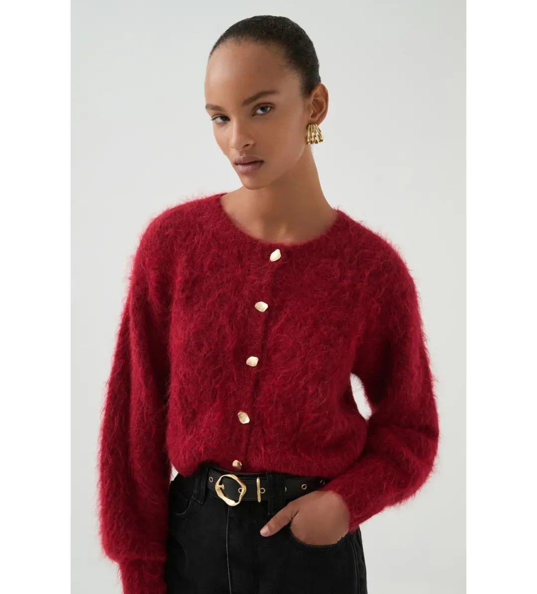 Aje Celine Fluffy Cardigan Lychee Red Size 12/L for rent on The Volte - main image