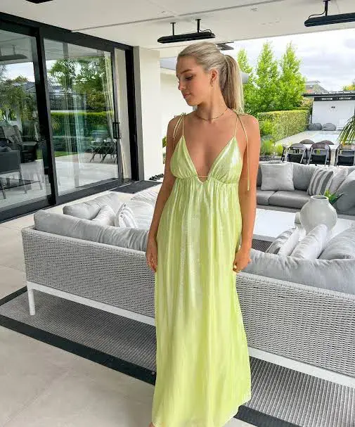Manning Cartell Neon Heart Maxi Dress Lime Green Size 10 - Image 5
