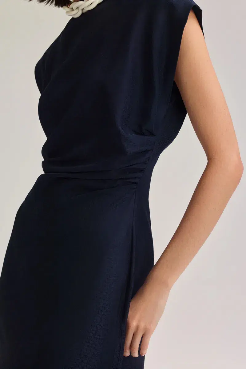 Scanlan Theodore Silk Jacquard Dress in Navy Size 8 - Image 3