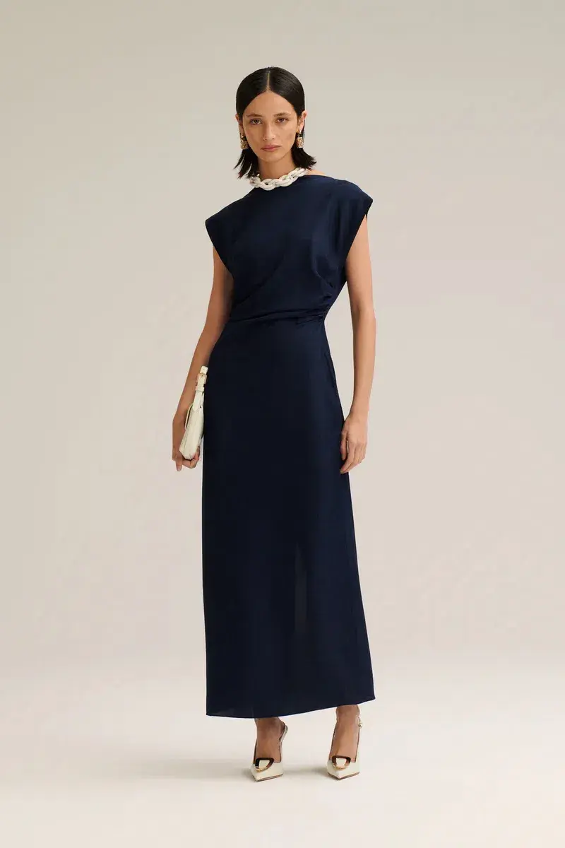 Scanlan Theodore Silk Jacquard Dress in Navy Size 8 - Image 1