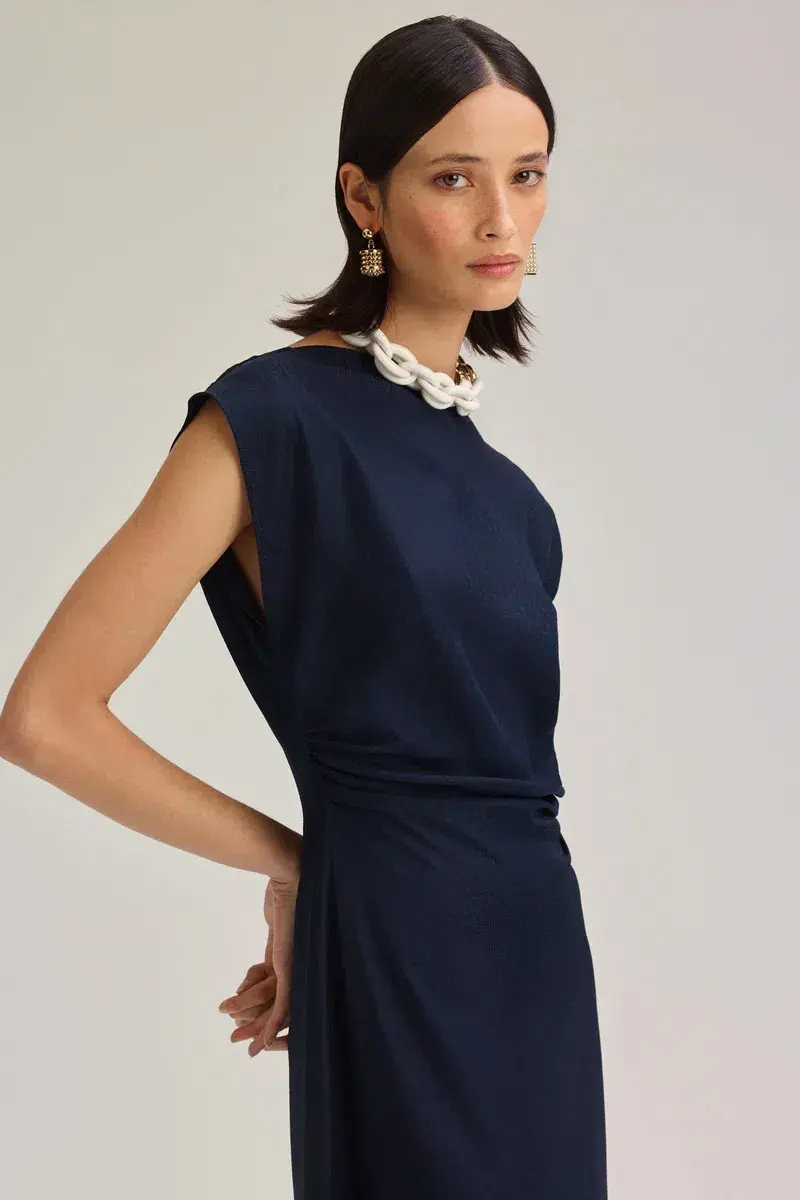 Scanlan Theodore Silk Jacquard Dress in Navy Size 8 - Image 2