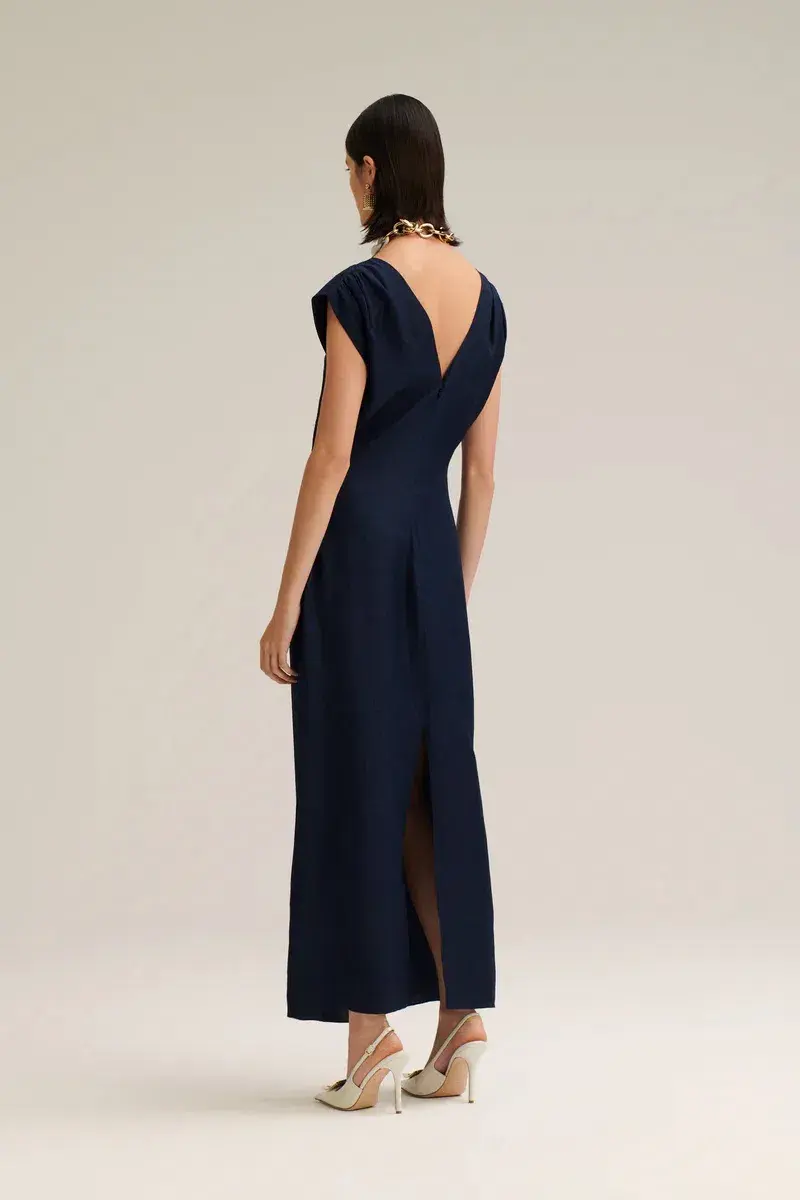 Scanlan Theodore Silk Jacquard Dress in Navy Size 8 - Image 5
