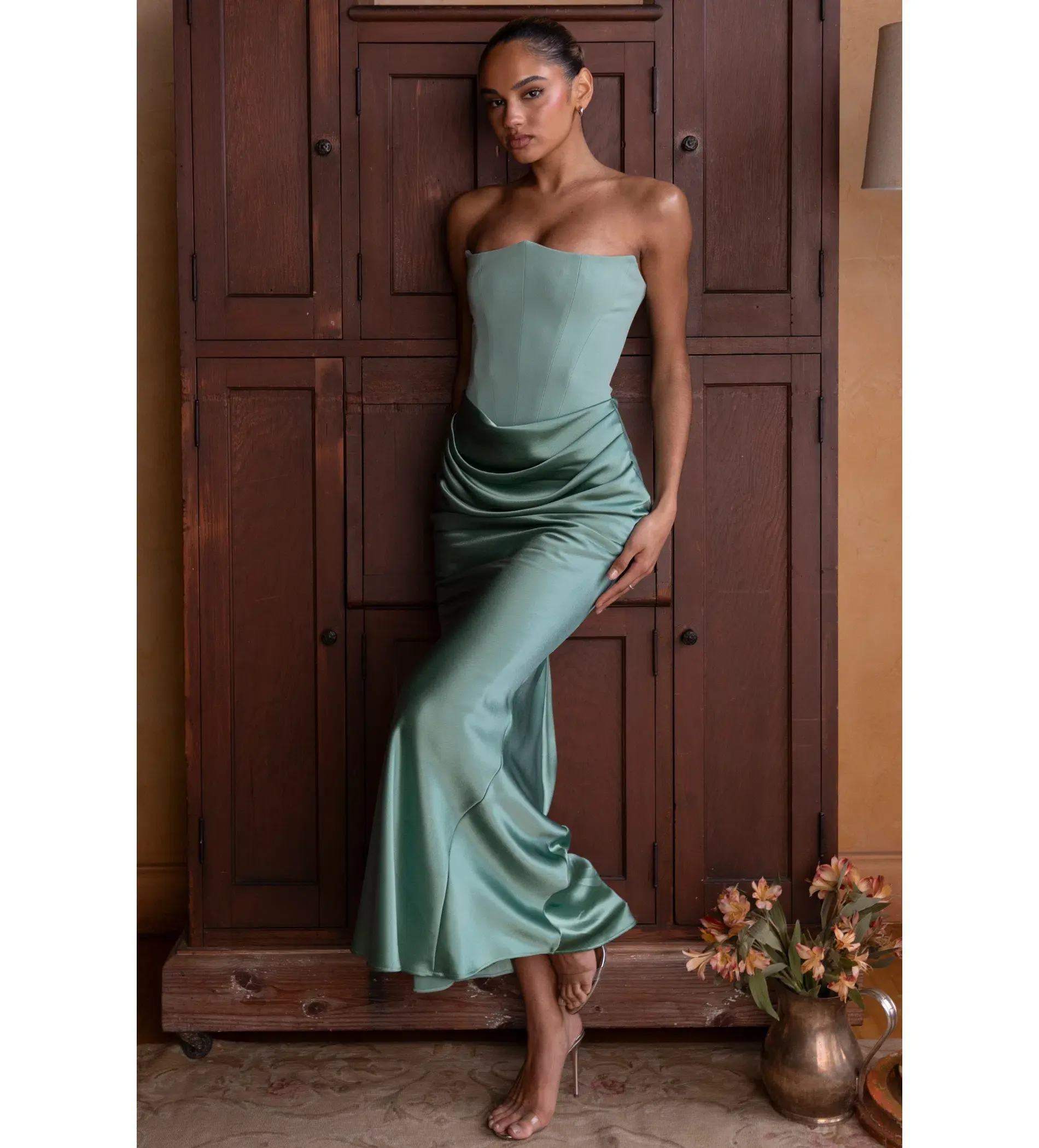 House of CB Persephone Corset Maxi Dress in Jade Green Size AU 8 - Image 2