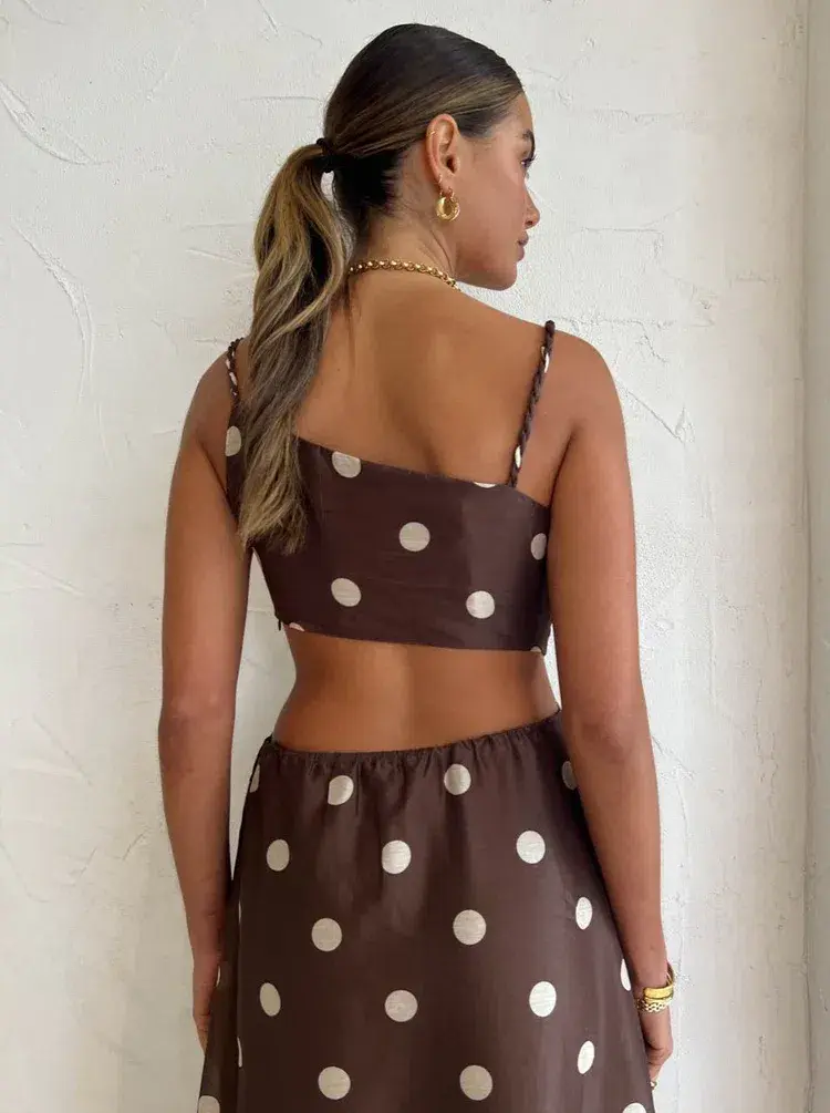 Sir The Label Vivi Asymmetrical Cut Out Dress in Marlon Polka Dot Size 0/ AU 6 - Image 4