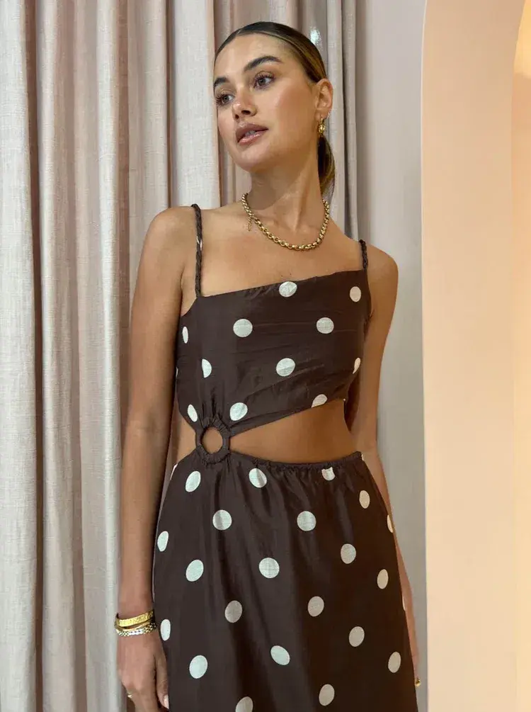 Sir The Label Vivi Asymmetrical Cut Out Dress in Marlon Polka Dot Size 0/ AU 6 - Image 3
