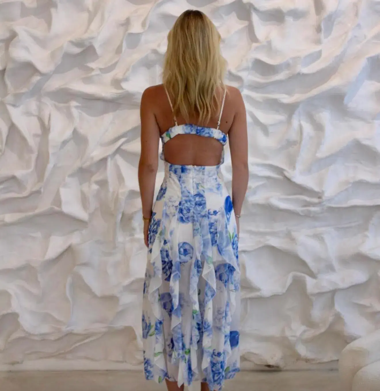Bella Barnett Blue Ruffle Maxi Dress Floral Size 8 - Image 2