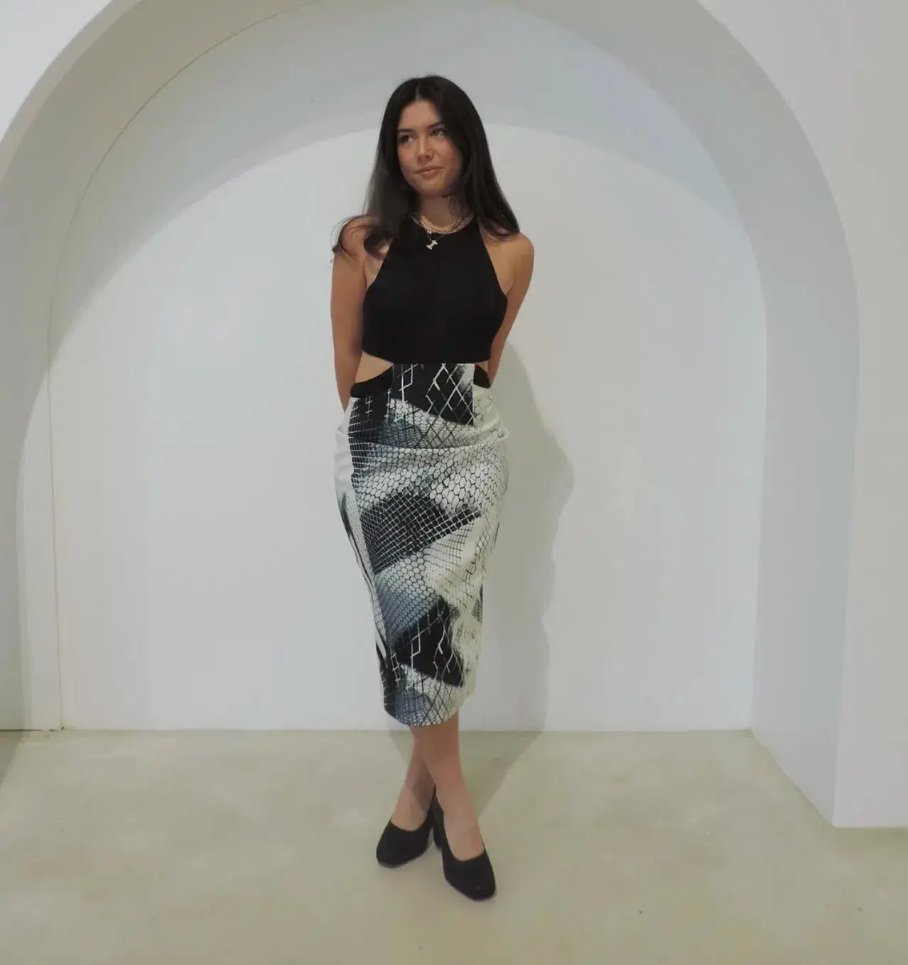 Asilio B&W Contemporary Midi Dress Black Size 10  - Image 1