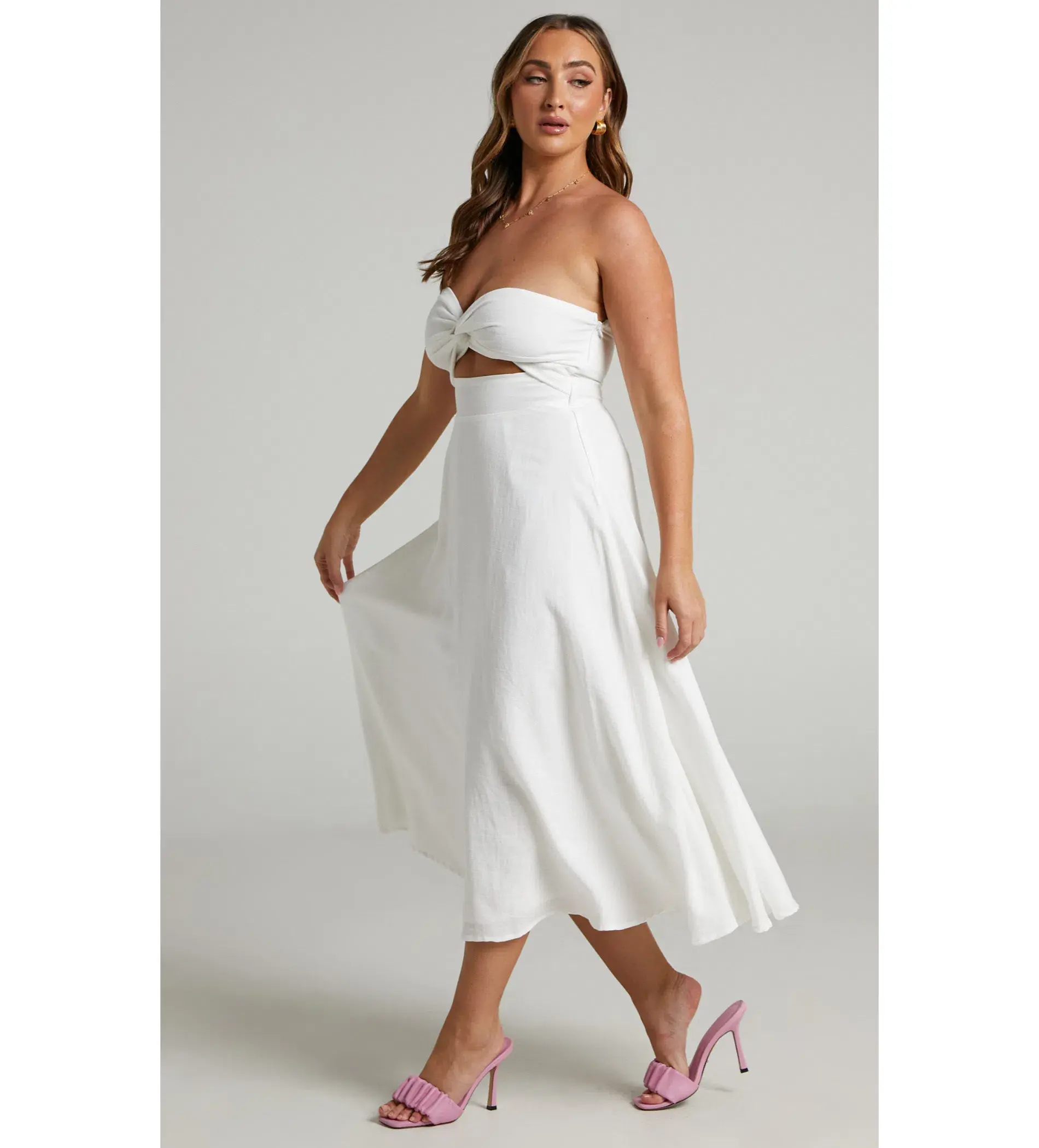 Avie Midi Dress Twist Strapless Cocktail Dress in Off-White Size 12 - Image 3