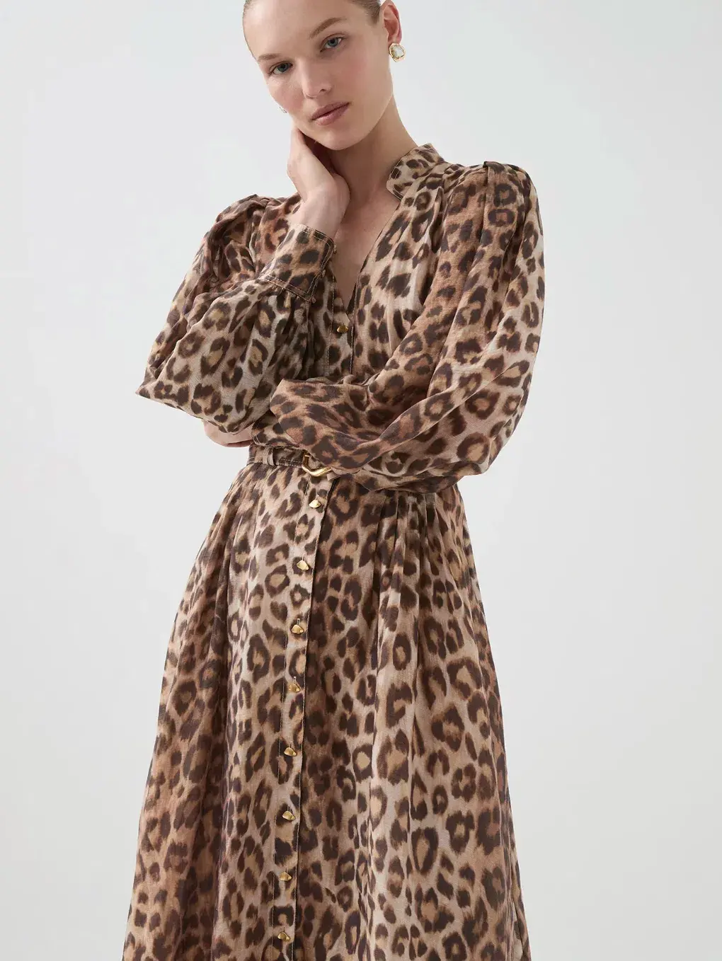 Aje Isabella Shirtdress Midi Leopard Print Size 12 for rent on The Volte - main image