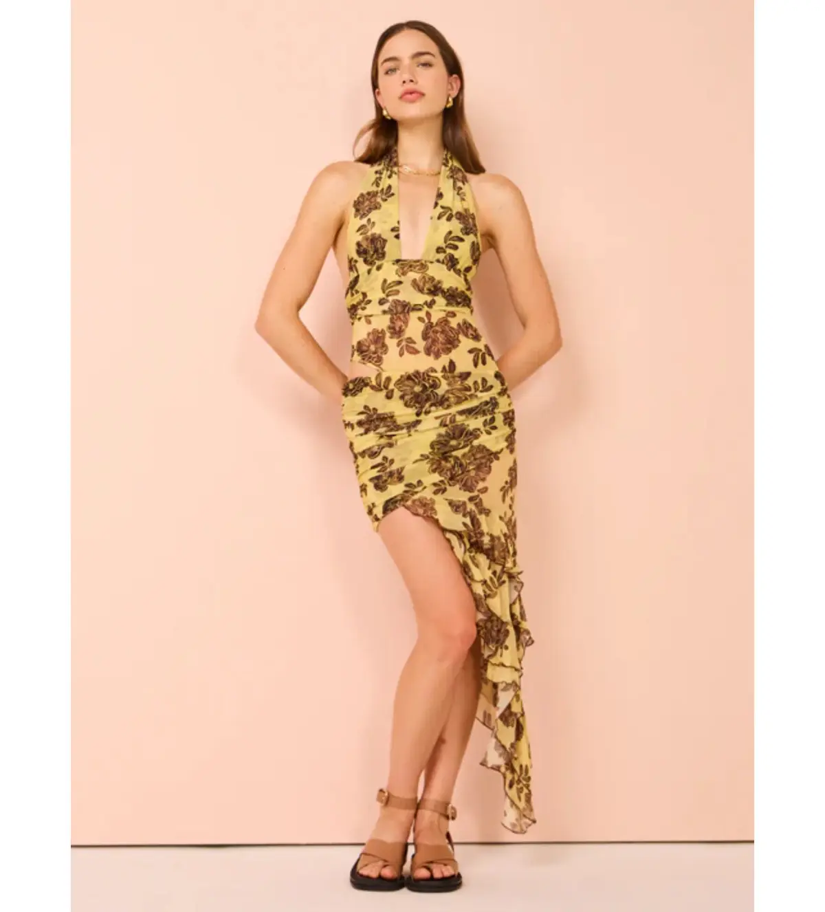 Bec & Bridge Malibu Bay Halter Dress in Citrus Plum Floral Size 8  - Image 1