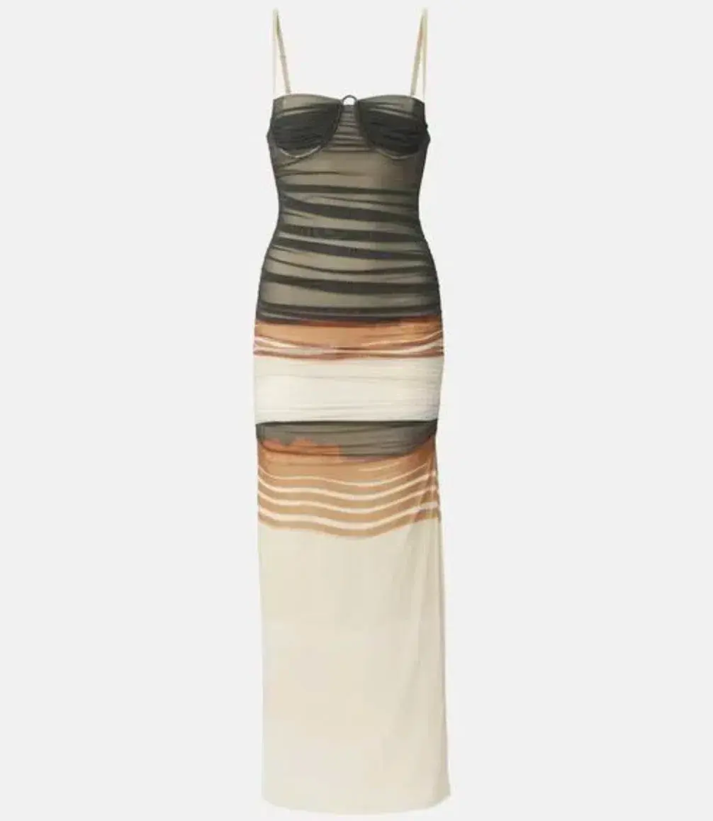 SIR The Label Breeze Striped Ruched Mesh Midi Dress Multi Size 1 / AU 8 - Image 3