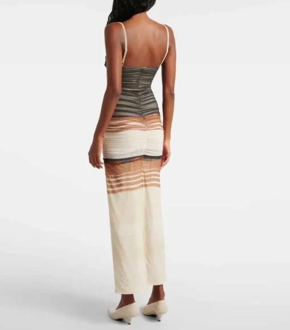 SIR The Label Breeze Striped Ruched Mesh Midi Dress Multi Size 1 / AU 8 - Image 2