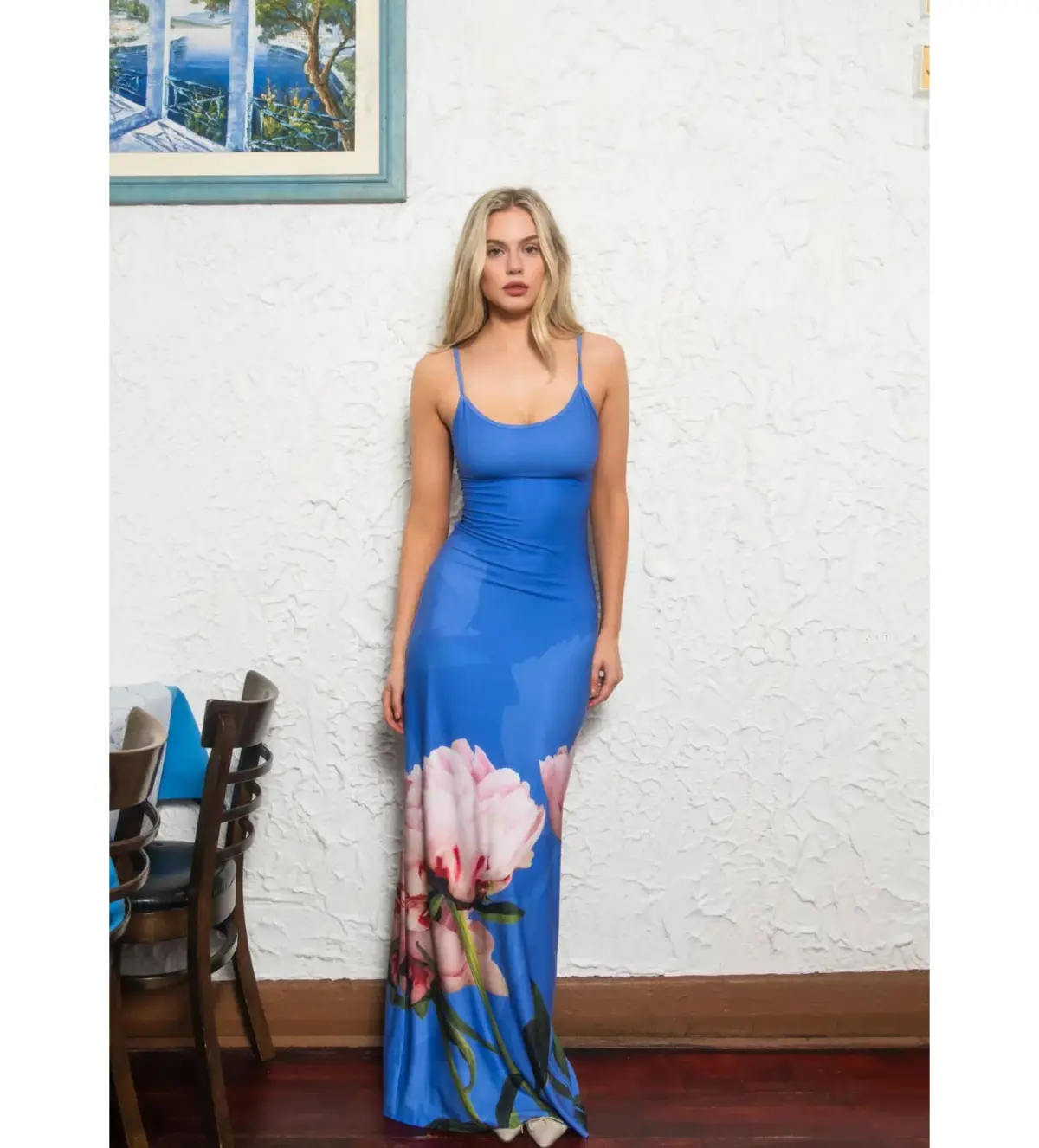 With Harper Lu Cobalt Peony Maxi Slip dress Size S/ AU 8 - Image 1