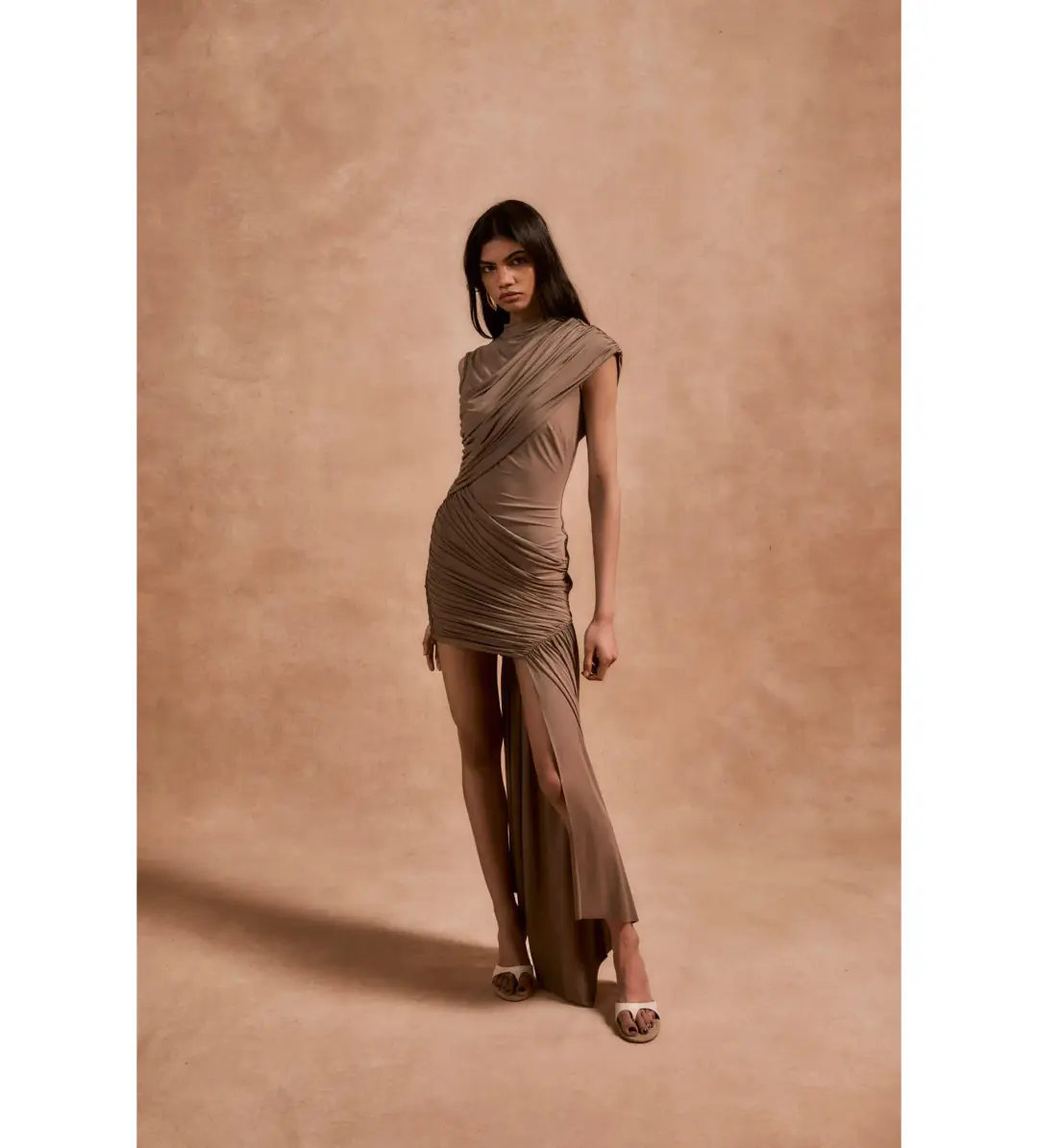 De La Vali Ravenna Mini Dress Taupe Size 12 for rent on The Volte - main image