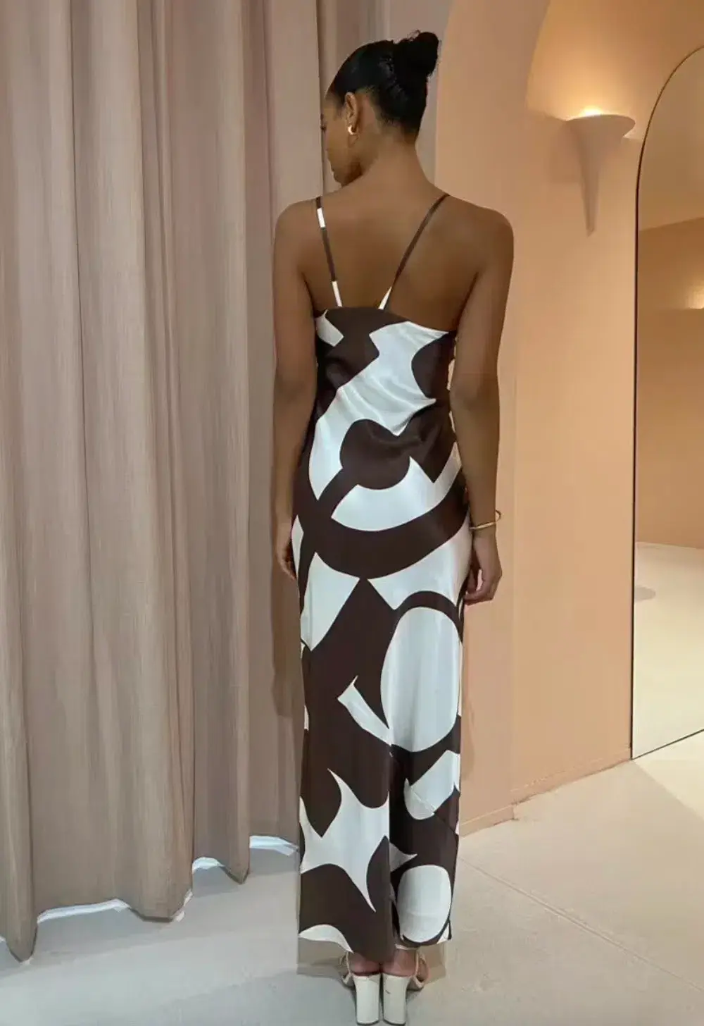 Sir the Label Julien Asymmetric Slip Dress in Abstract Chocolate Size 8 - Image 2