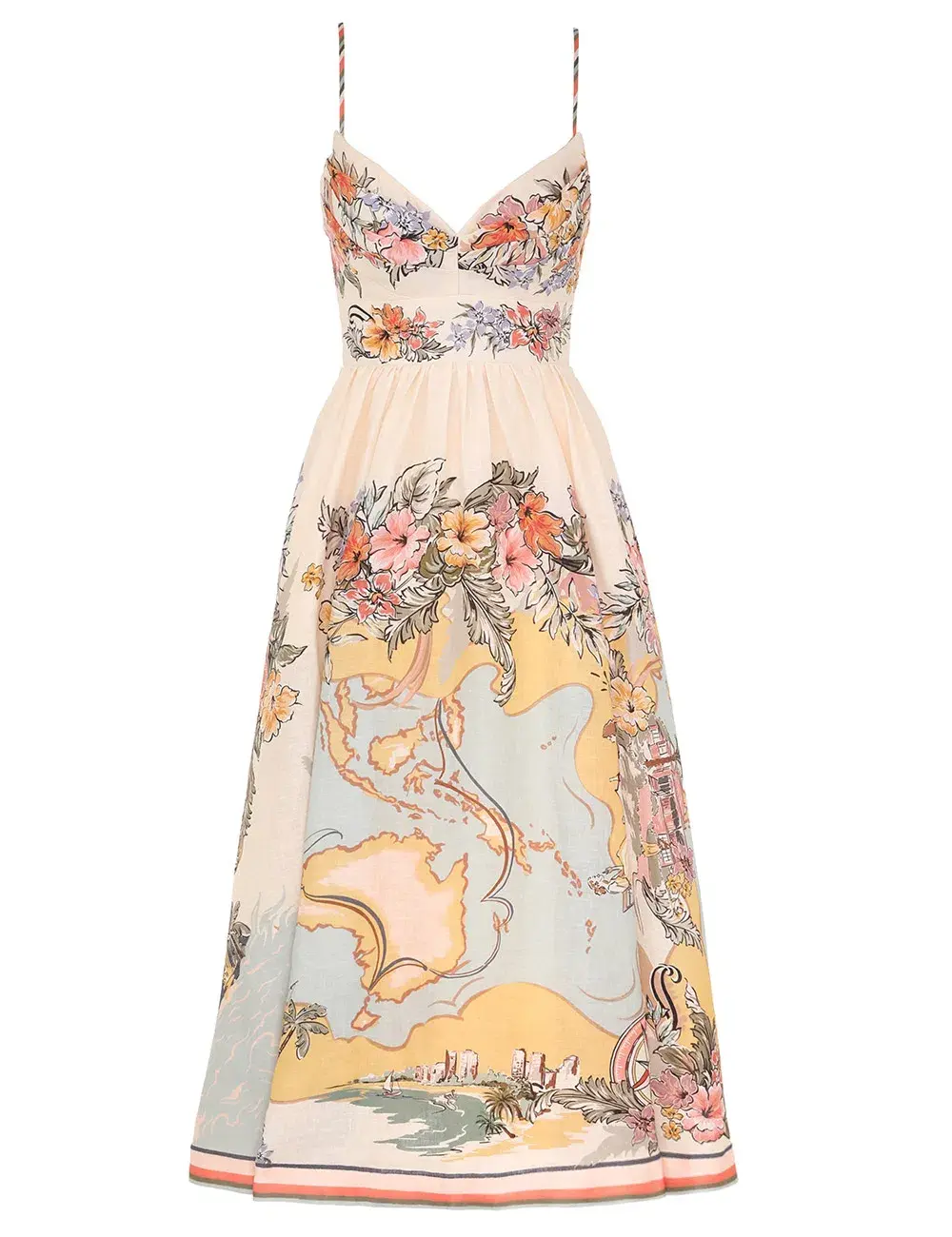 Zimmermann Tallow Tucked Bodice Midi Dress Nautical Map Size 3 / AU Size 14 for rent on The Volte - main image