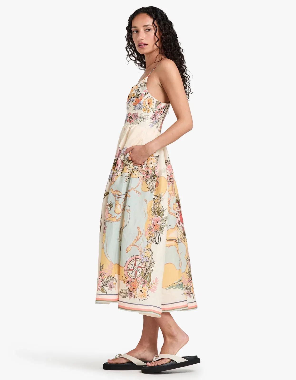 Zimmermann Tallow Tucked Bodice Midi Dress Nautical Map Size 3 / AU Size 14 - Image 2
