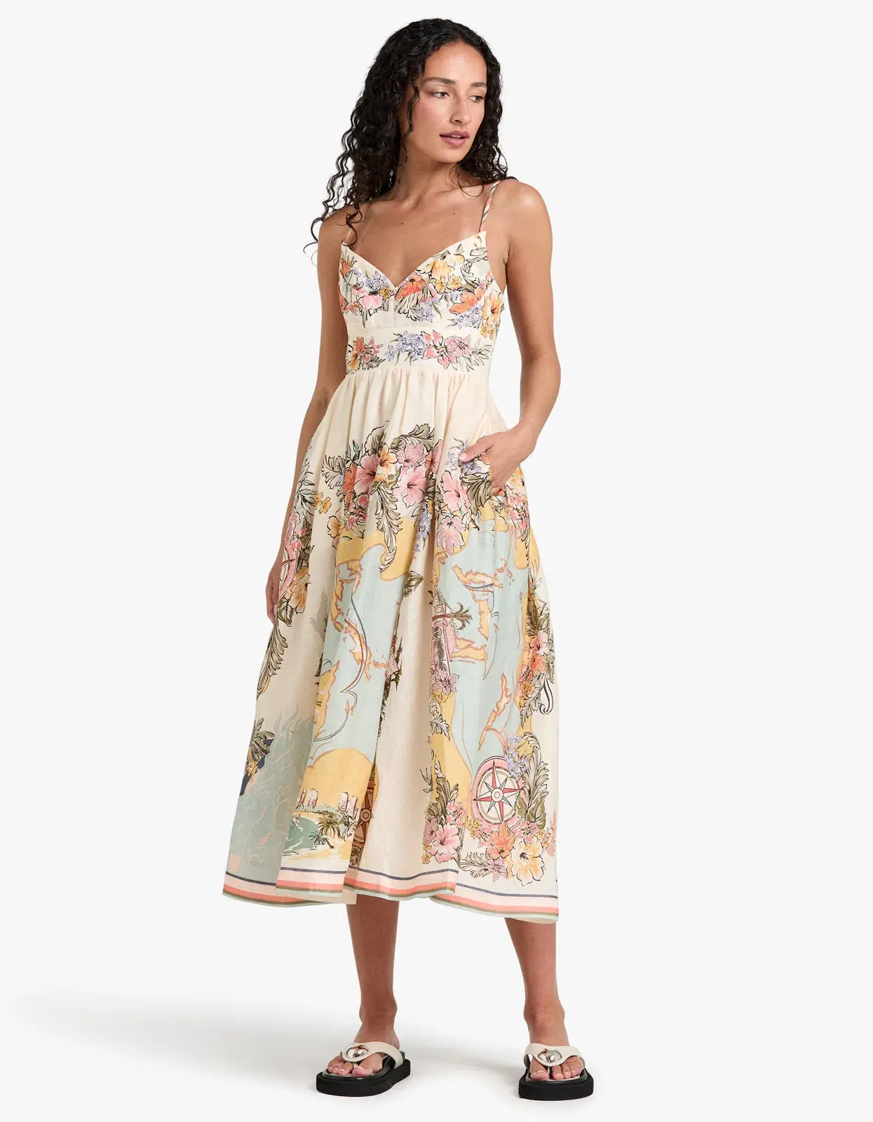 Zimmermann Tallow Tucked Bodice Midi Dress Nautical Map Size 3 / AU Size 14 - Image 1