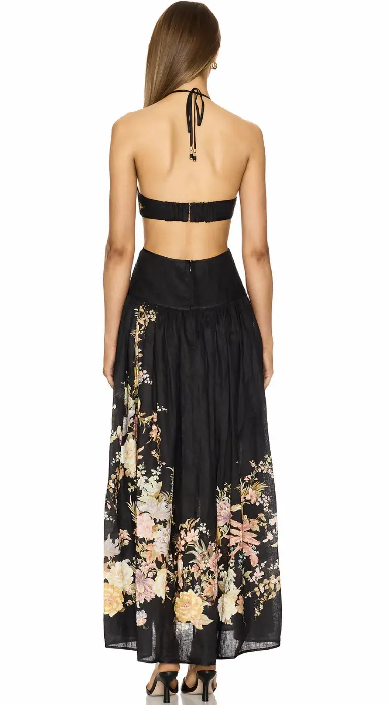 Zimmermann The Tallow Halter Midi Dress in Black Multi Floral Size 2 /Au 12 - Image 3