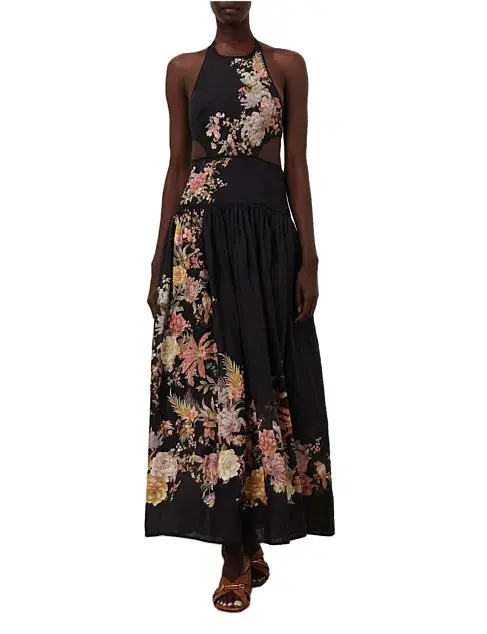 Zimmermann The Tallow Halter Midi Dress in Black Multi Floral Size 2 /Au 12 - Image 2