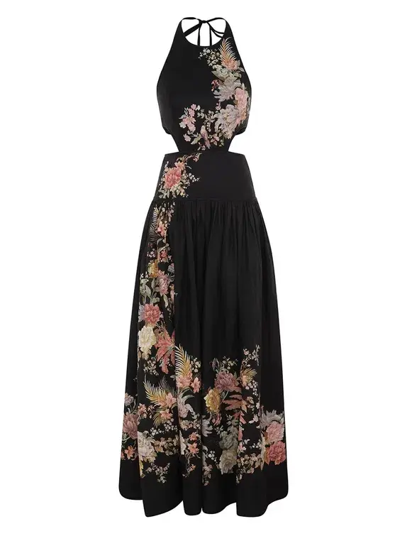 Zimmermann The Tallow Halter Midi Dress in Black Multi Floral Size 2 /Au 12 - Image 4