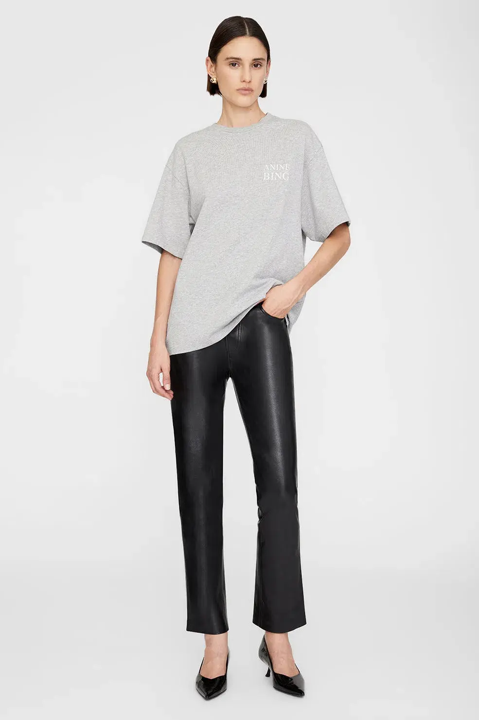 Anine Bing Myers T-Shirt Serif NY  Washed Heather Grey Size 6 for rent on The Volte - main image