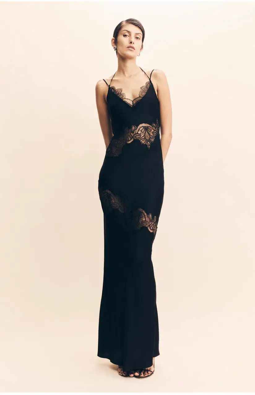 Shona Joy Jamila Lace Panelled Maxi Dress Black Size 6 - Image 1