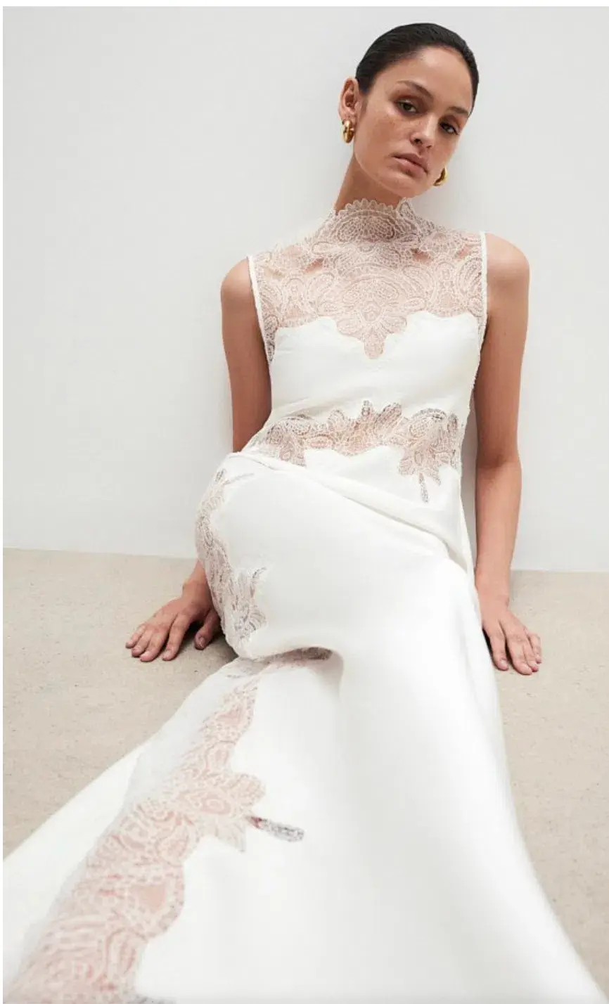 Shona Joy Stratus Lace High Neck Maxi Dress Ivory Size 6 - Image 5