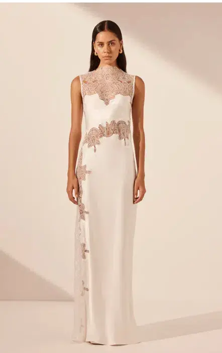 Shona Joy Stratus Lace High Neck Maxi Dress Ivory Size 6 - Image 3